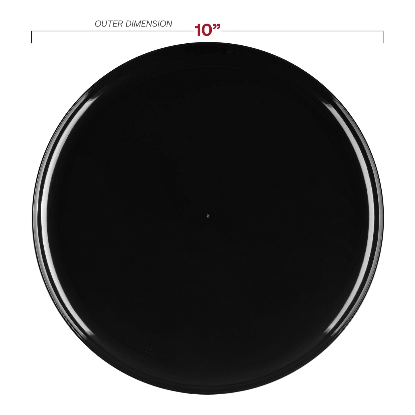 10-inch black disposable dinner plates with a sleek flat round design