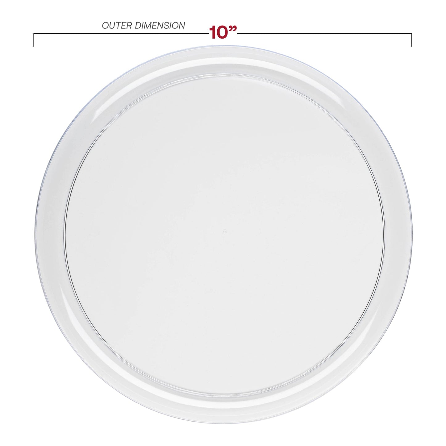 10-inch clear disposable dinner plates with a modern flat round design