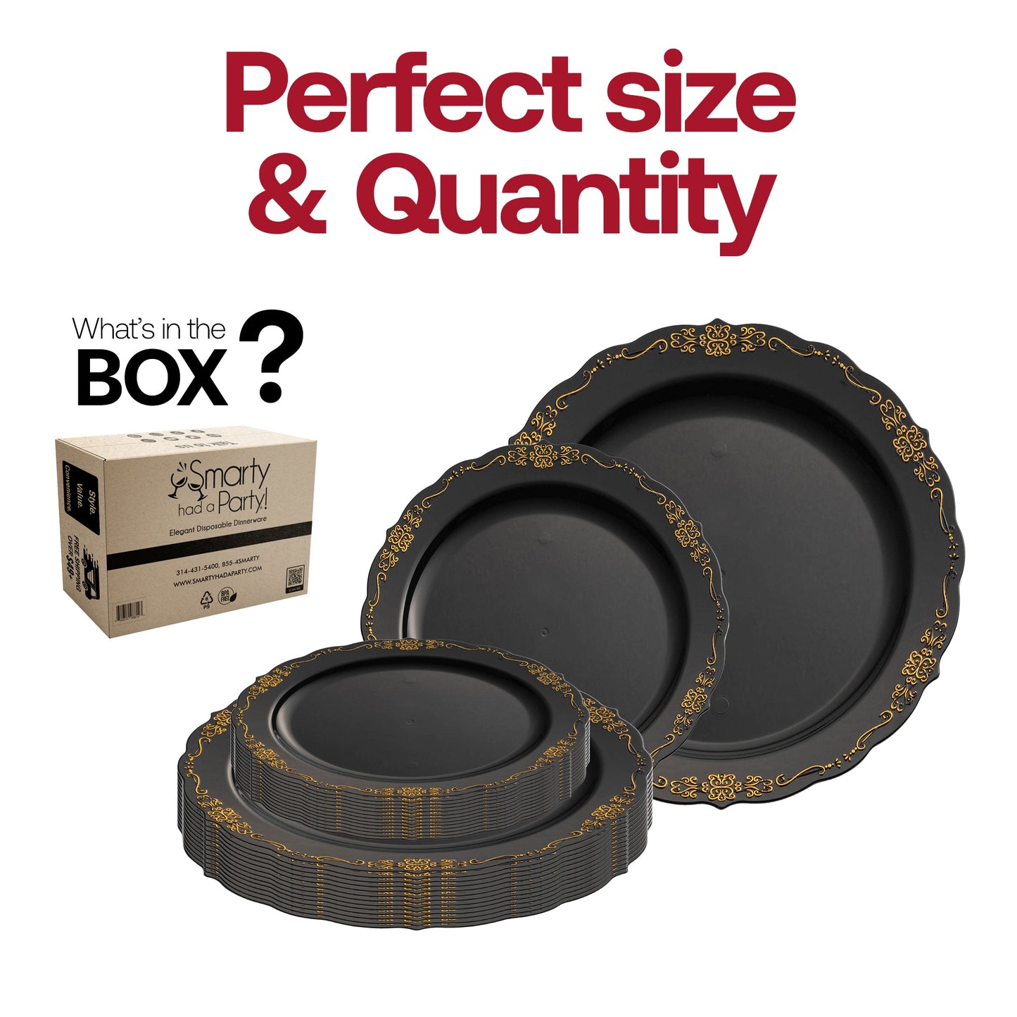 10-inch dinner plate with a black base and gold vintage rim, perfect for showcasing your main courses in style