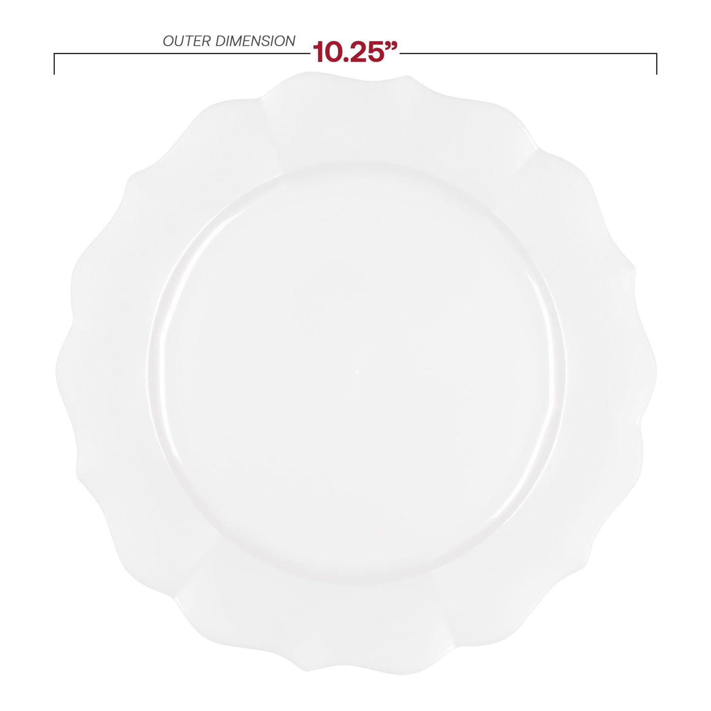 10.25-inch pearl white round lotus plastic dinner plates, perfect for formal dining