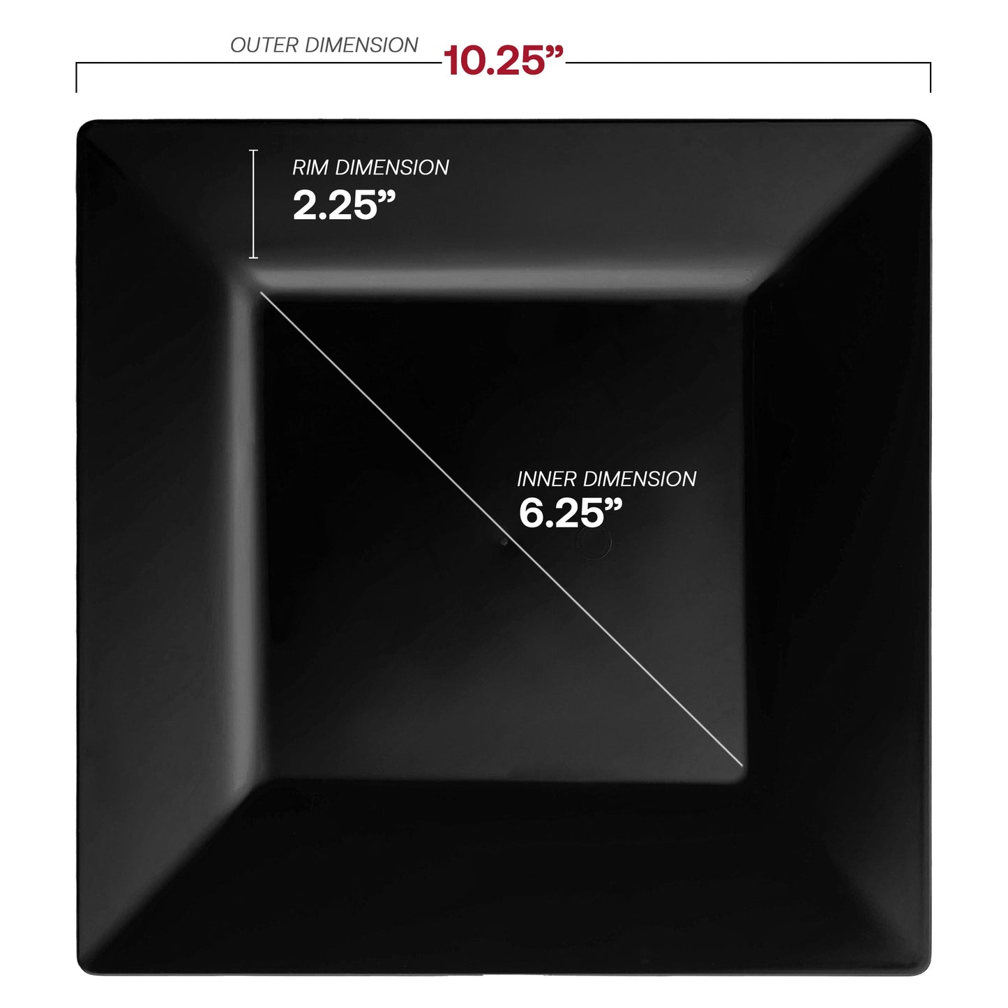 10.75-inch black square dinner plates, disposable plastic material