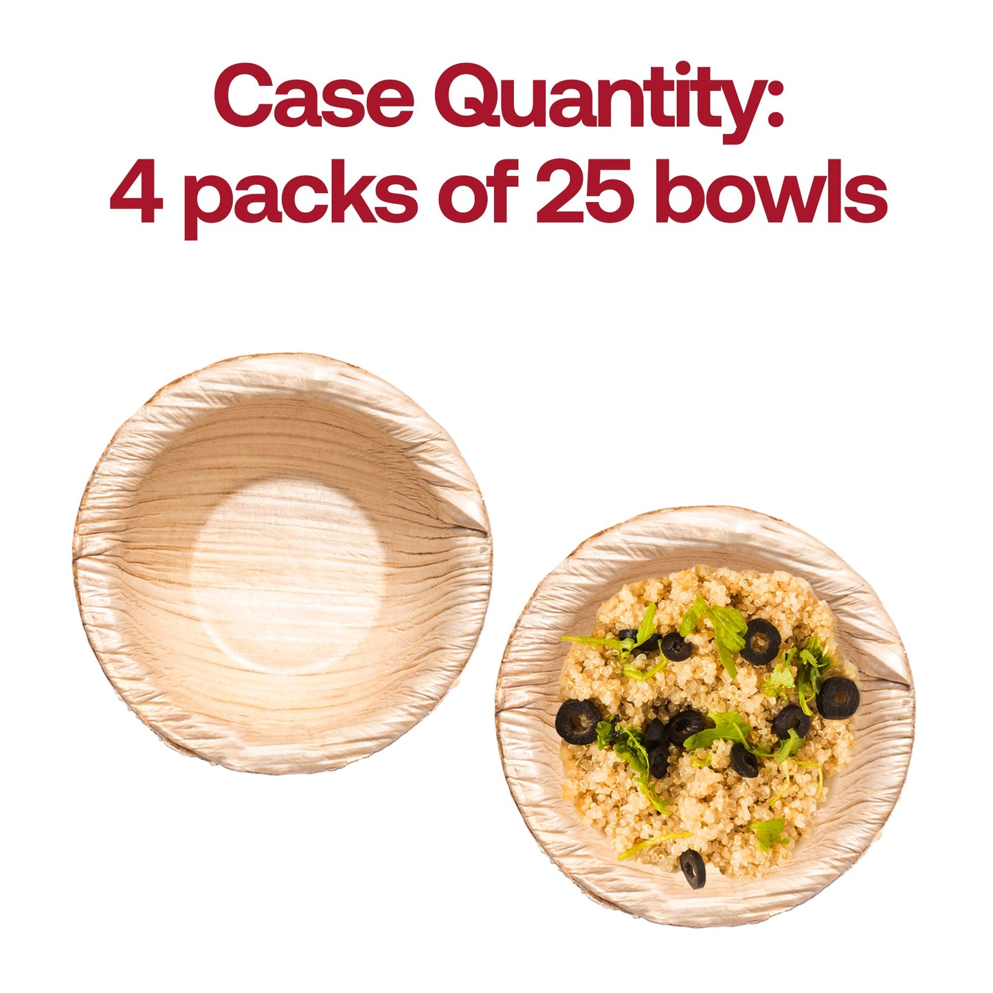 100-count of biodegradable round palm leaf mini dip bowls, 2.5 inches, 0.5 oz, perfect for eco-friendly, disposable serving.