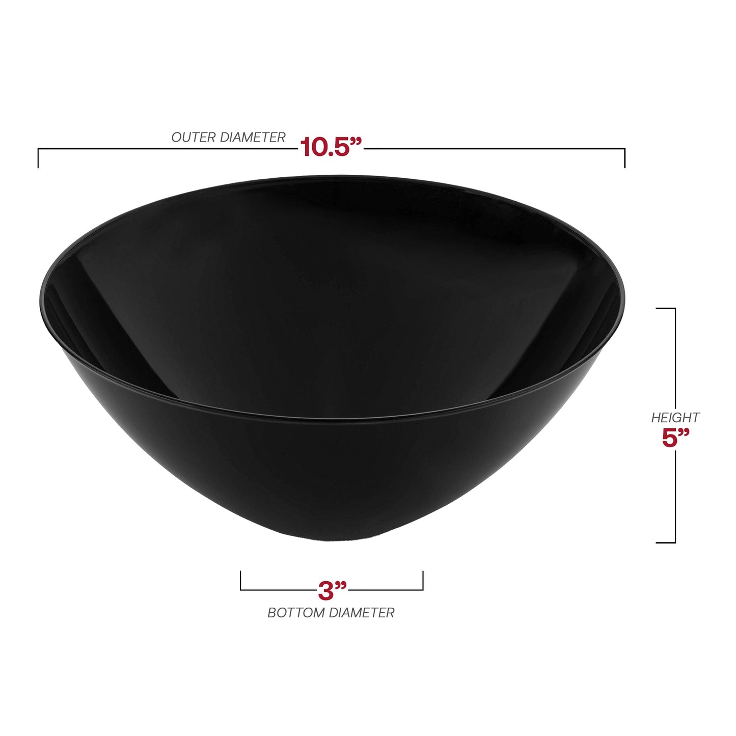 100 oz. black plastic bowls, disposable design with round edges, durable construction