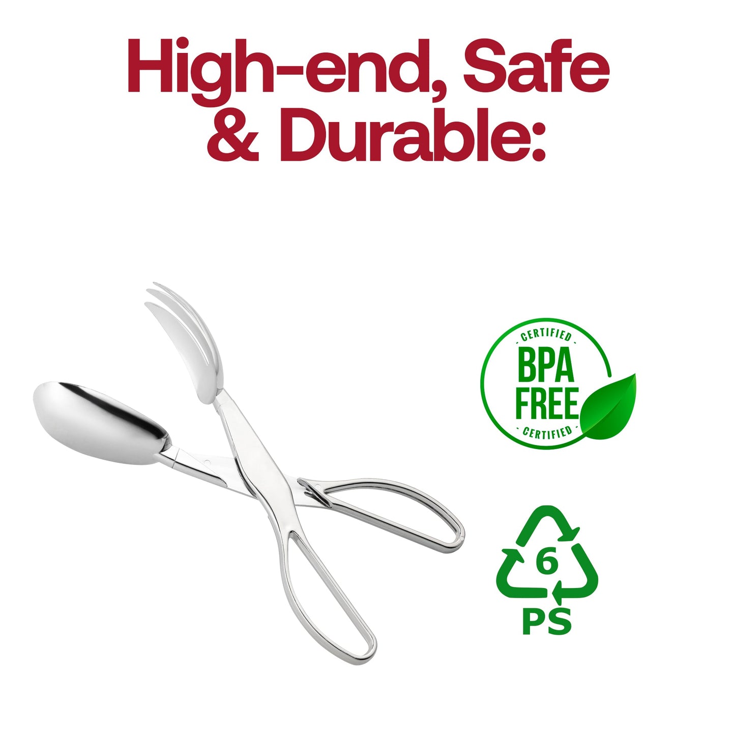 11.25-inch silver disposable scissor tongs, designed for easy, controlled serving of salads, fruits, and small bites