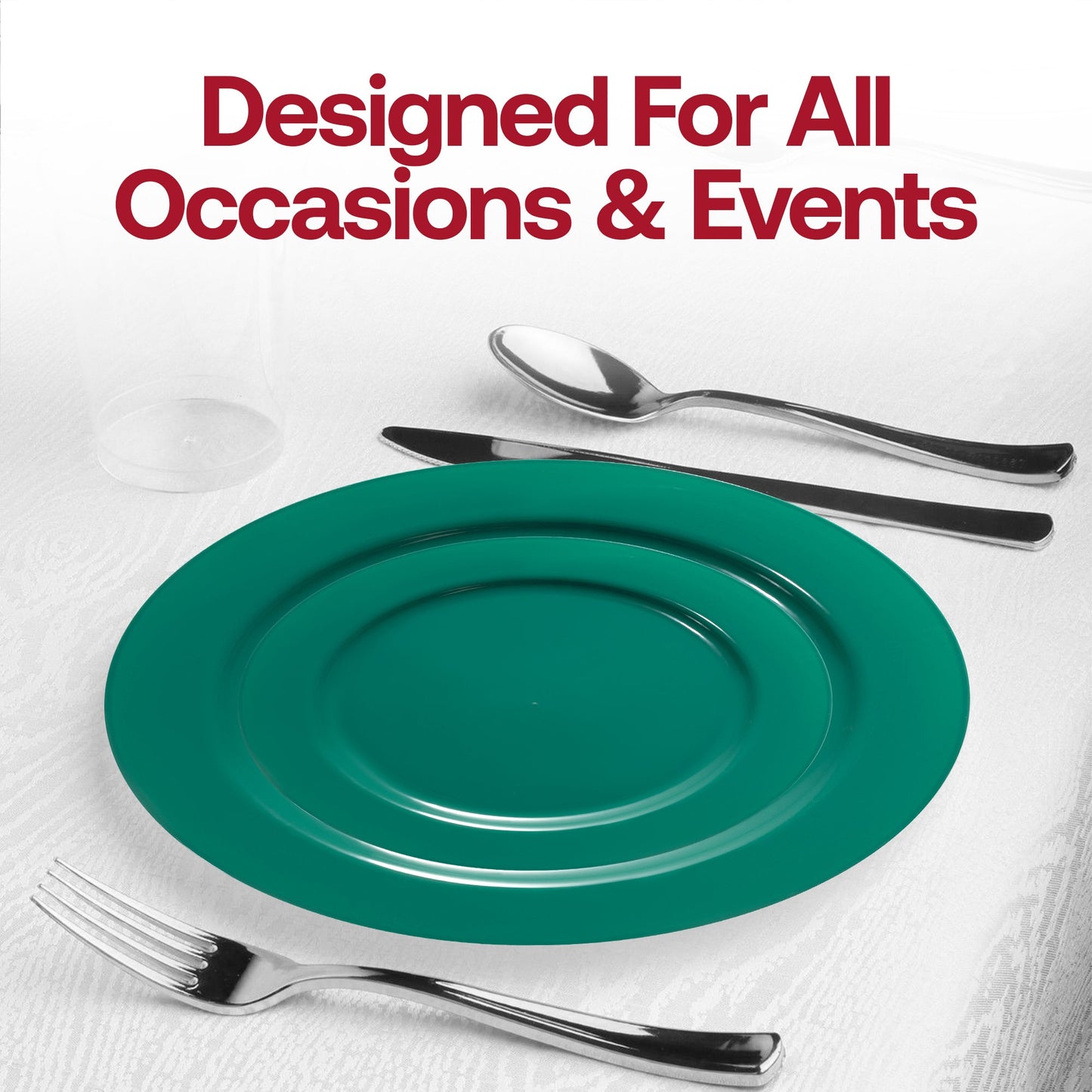 120-count pack of round solid green disposable plastic dinner plates, 10.25 inches, perfect for holiday meals