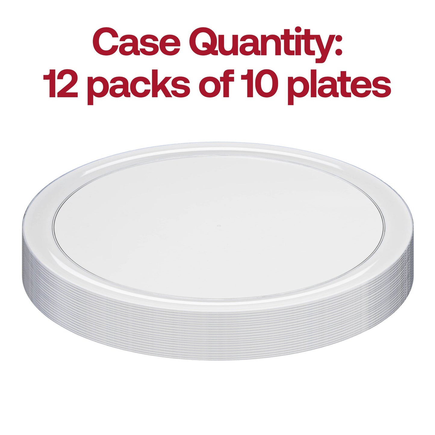 120-pack of clear flat round dinner plates, 10-inch size