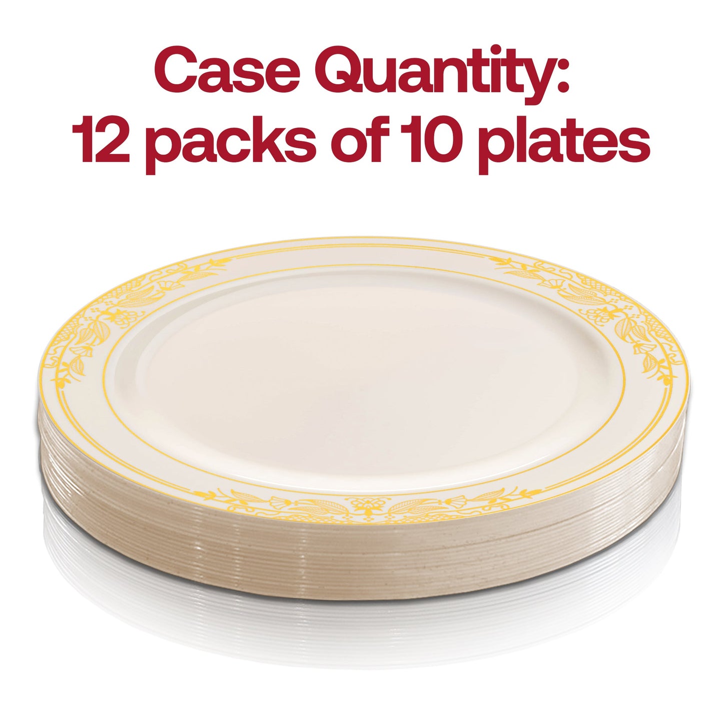 120-pack of ivory plastic salad and appetizer plates featuring a decorative gold harmony rim