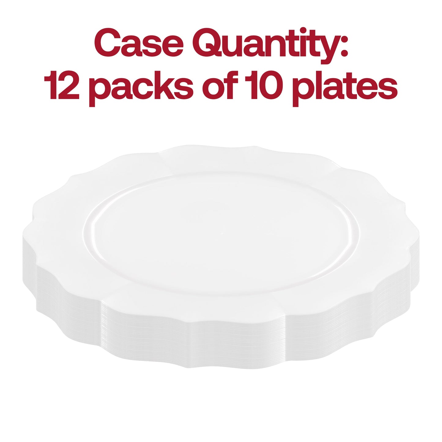 120-pack of pearl white round lotus-designed plastic dinner plates