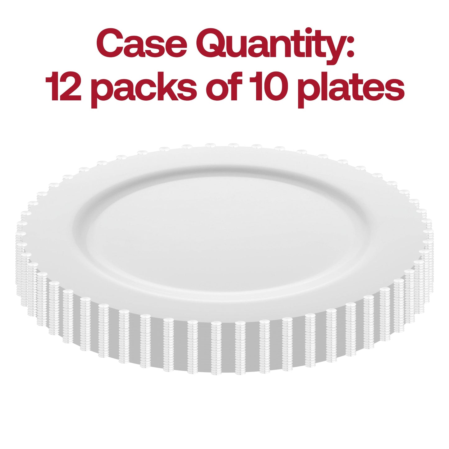 120-pack of white disposable plastic salad plates, 7-inch size, with an elegant pearl string rim for special occasions