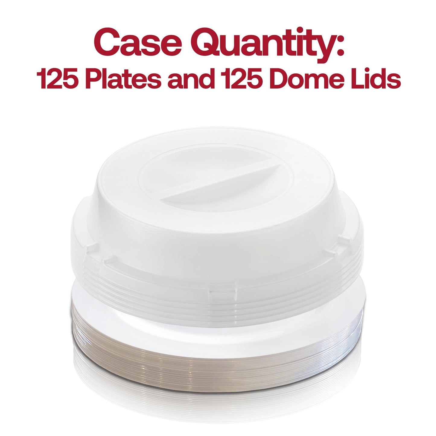 125 solid white 9-inch plastic plates with 125 clear dome lids, disposable and durable design