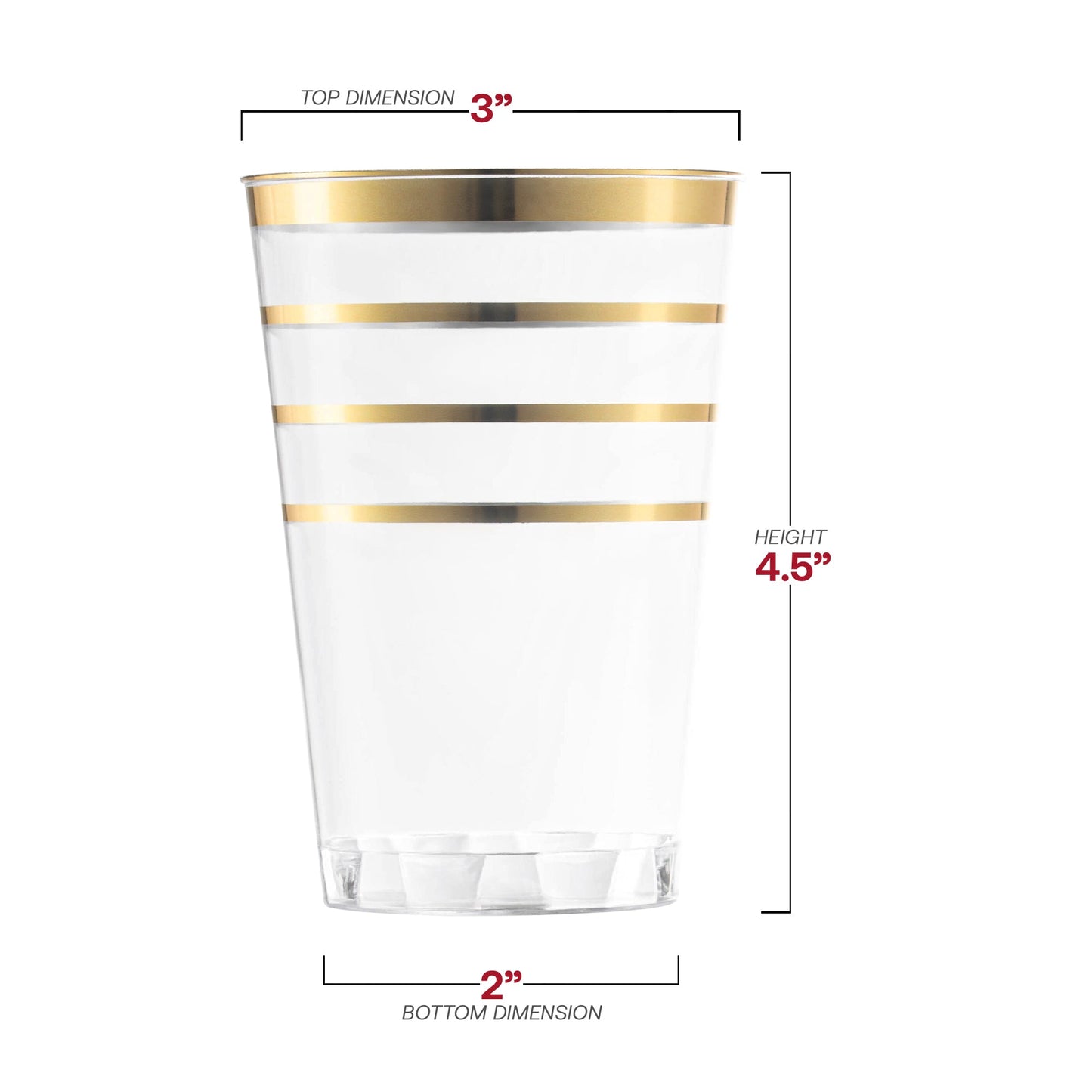 12 oz round disposable plastic tumblers measuring 3” x 4.5” x 2”, stylish for any occasion