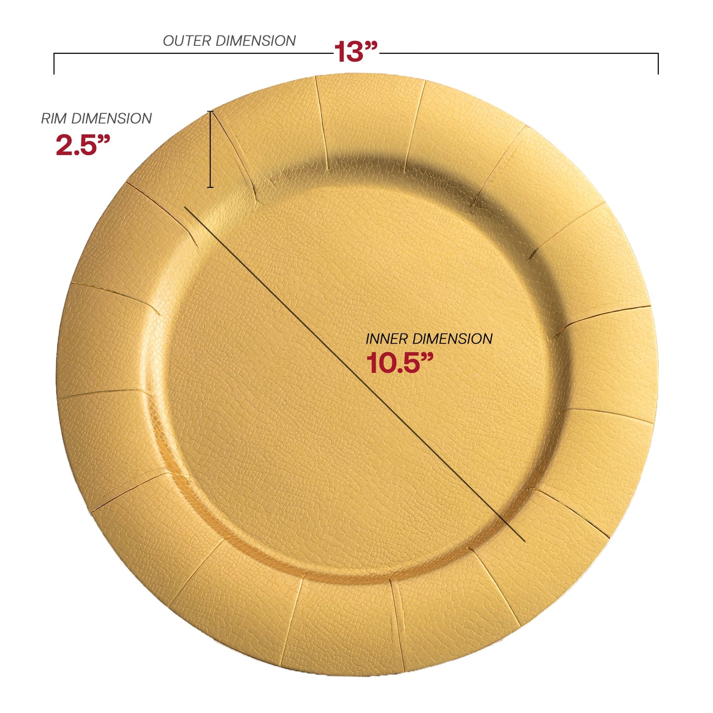 13-inch round gold charger plates, crafted from disposable paper