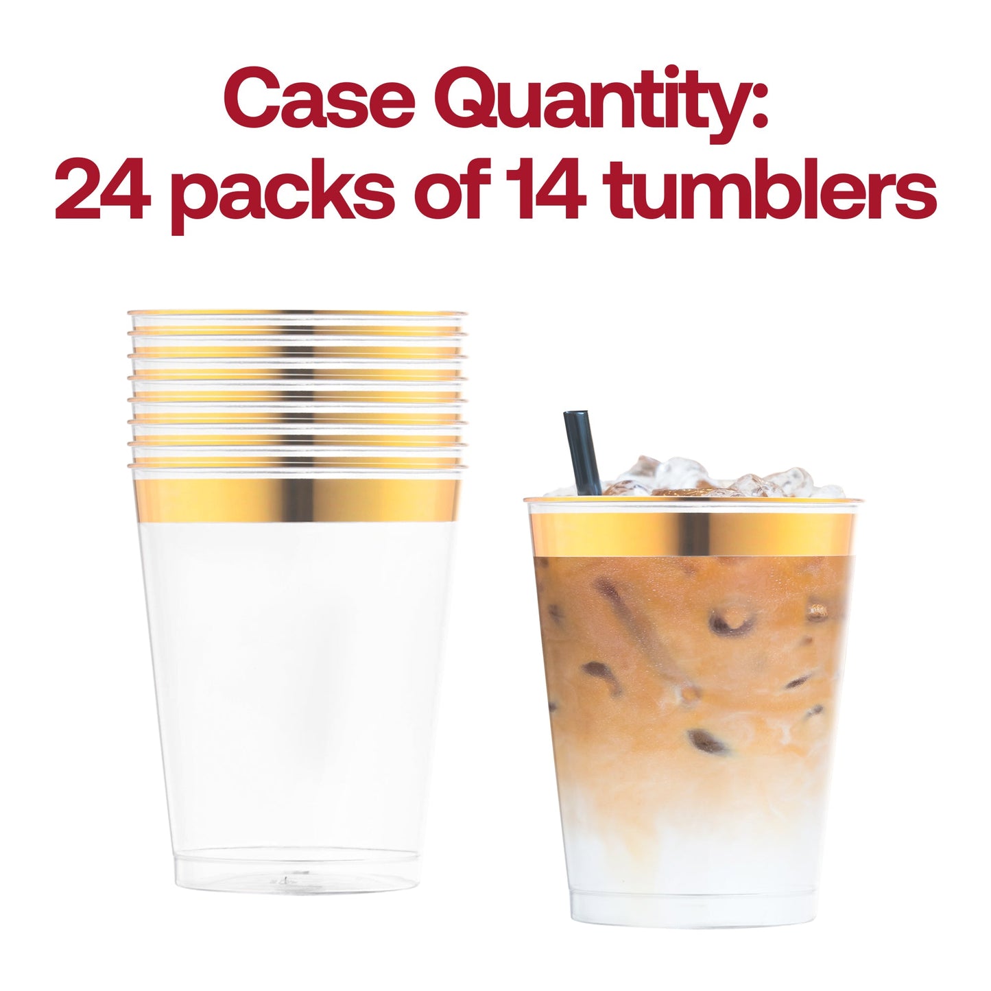 336-pack of 10 oz clear disposable plastic tumblers with a chic metallic gold rim