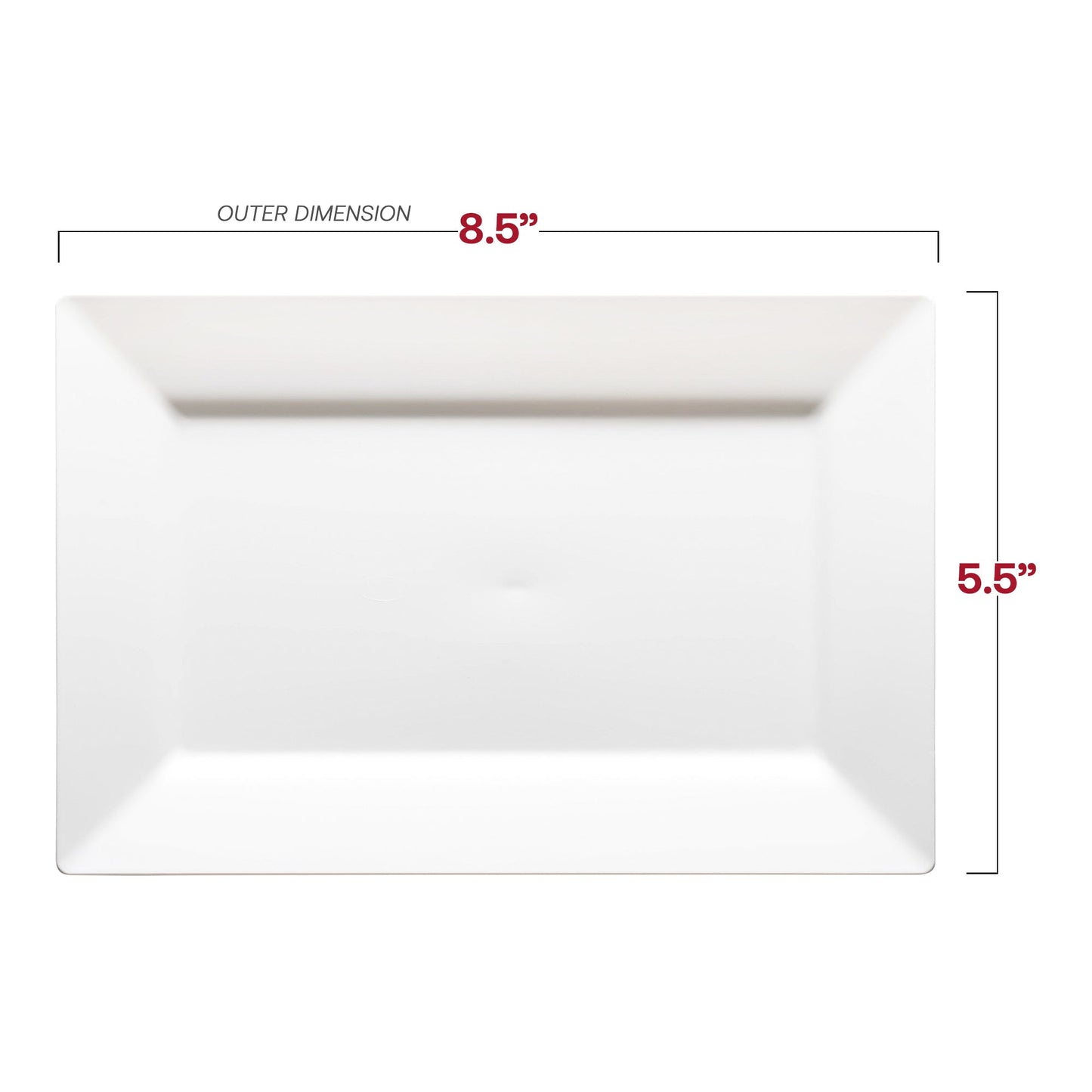 5.5 x 8.5-inch white rectangular plastic dessert plates, ideal for serving desserts or appetizers
