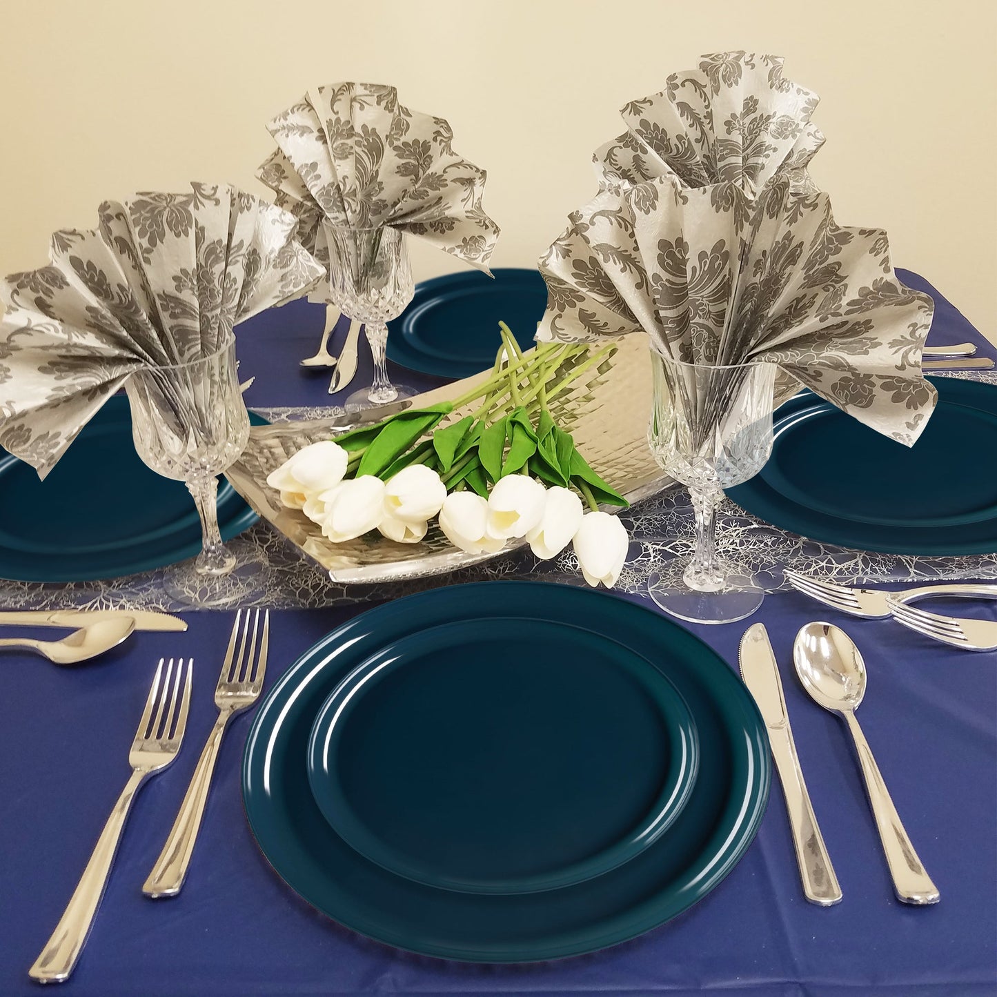 6.25" navy plates presented sweet bites with style at a formal blue-toned celebration
