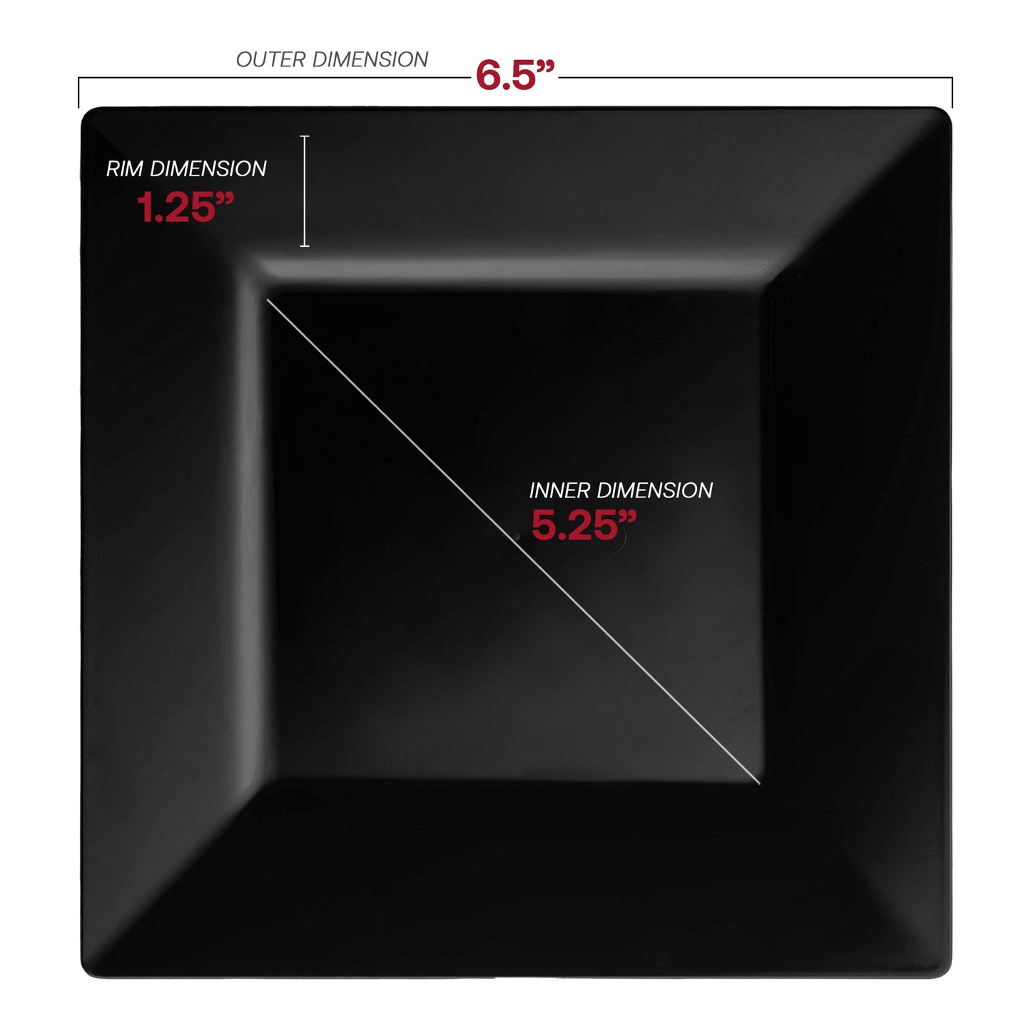6.5-inch black square plastic plates, lightweight and disposable, 120-pack ideal for parties and celebrations