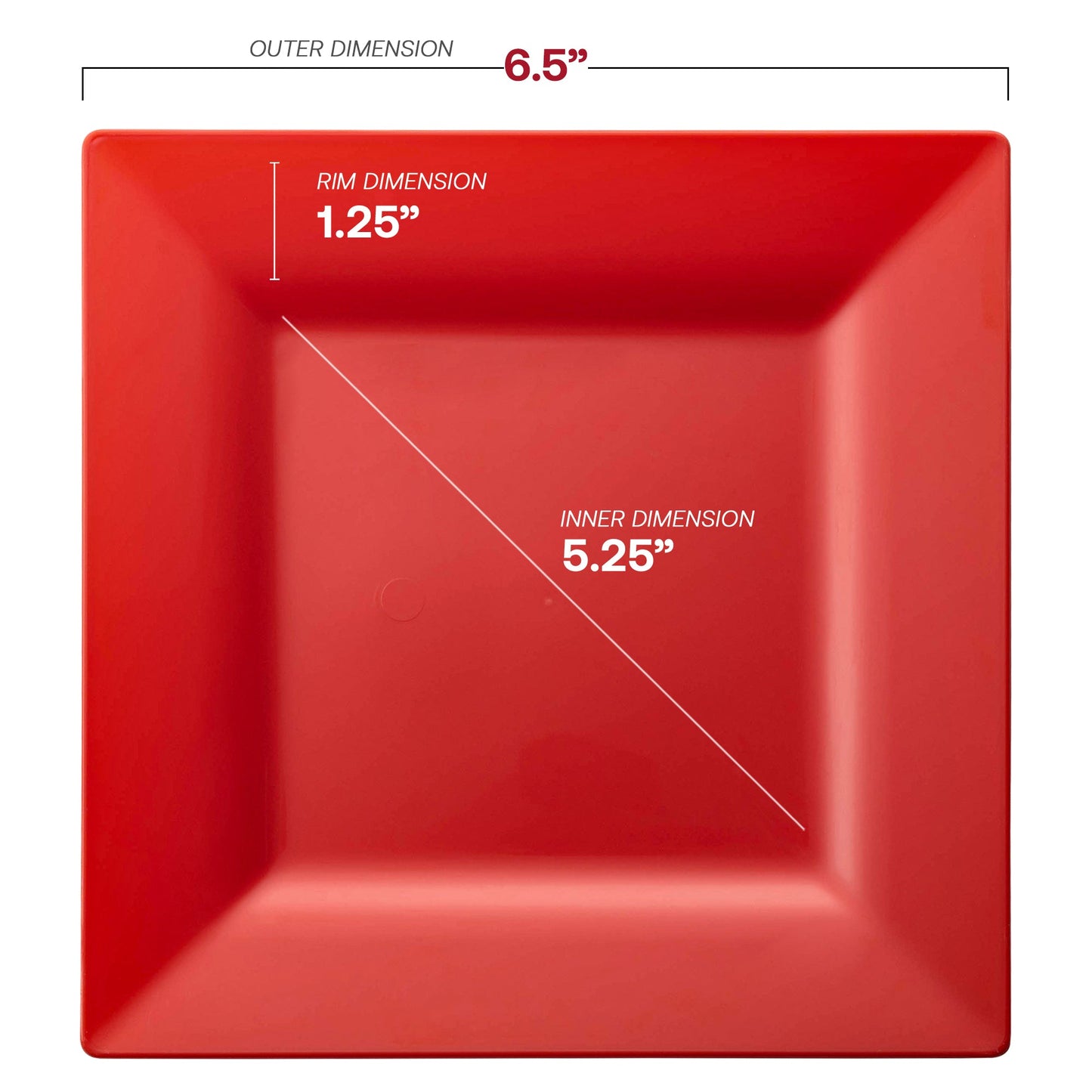 6.5-inch red square salad plates made of durable plastic, perfect for formal dining
