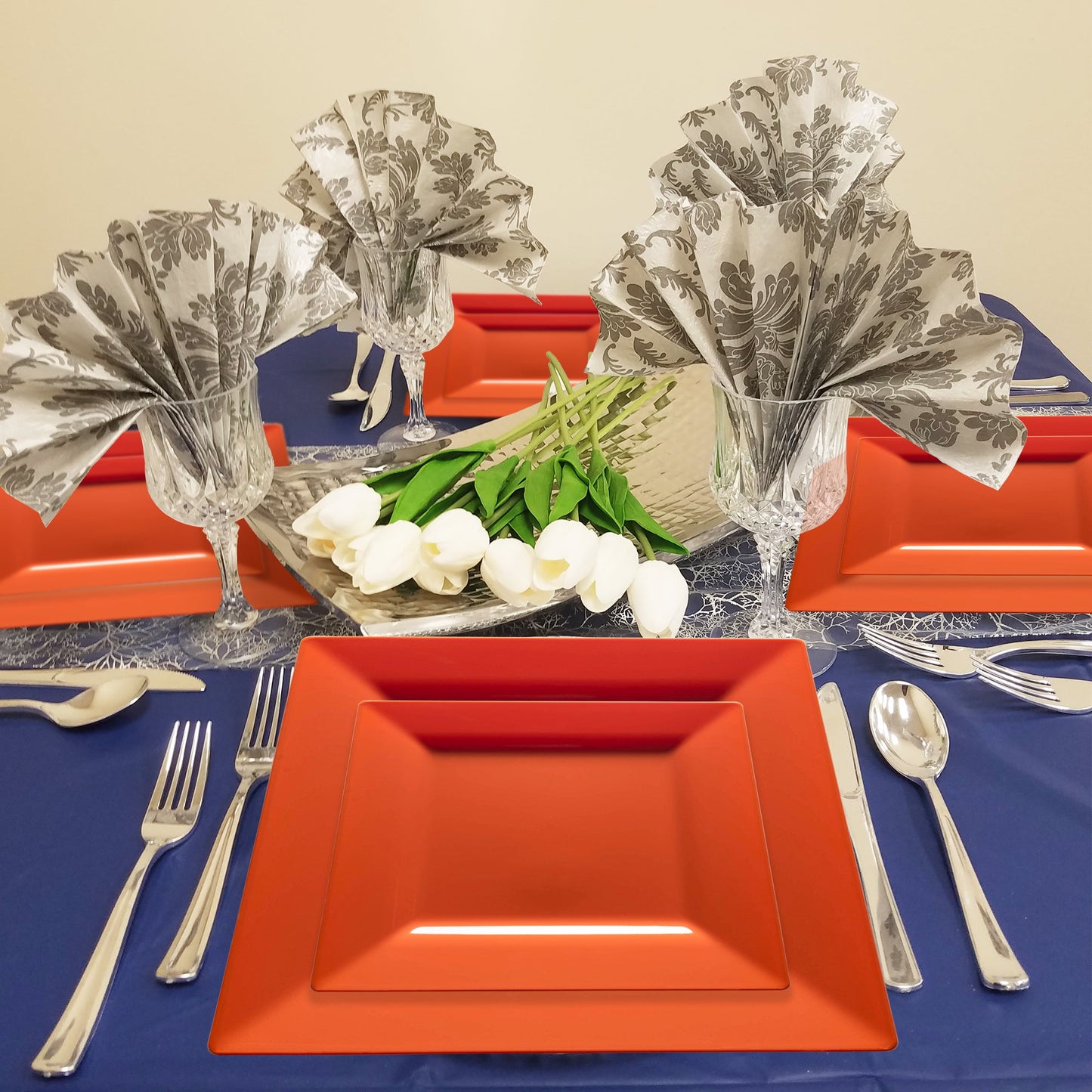 6.5" orange plates held mini pastries at a cozy seasonal event.