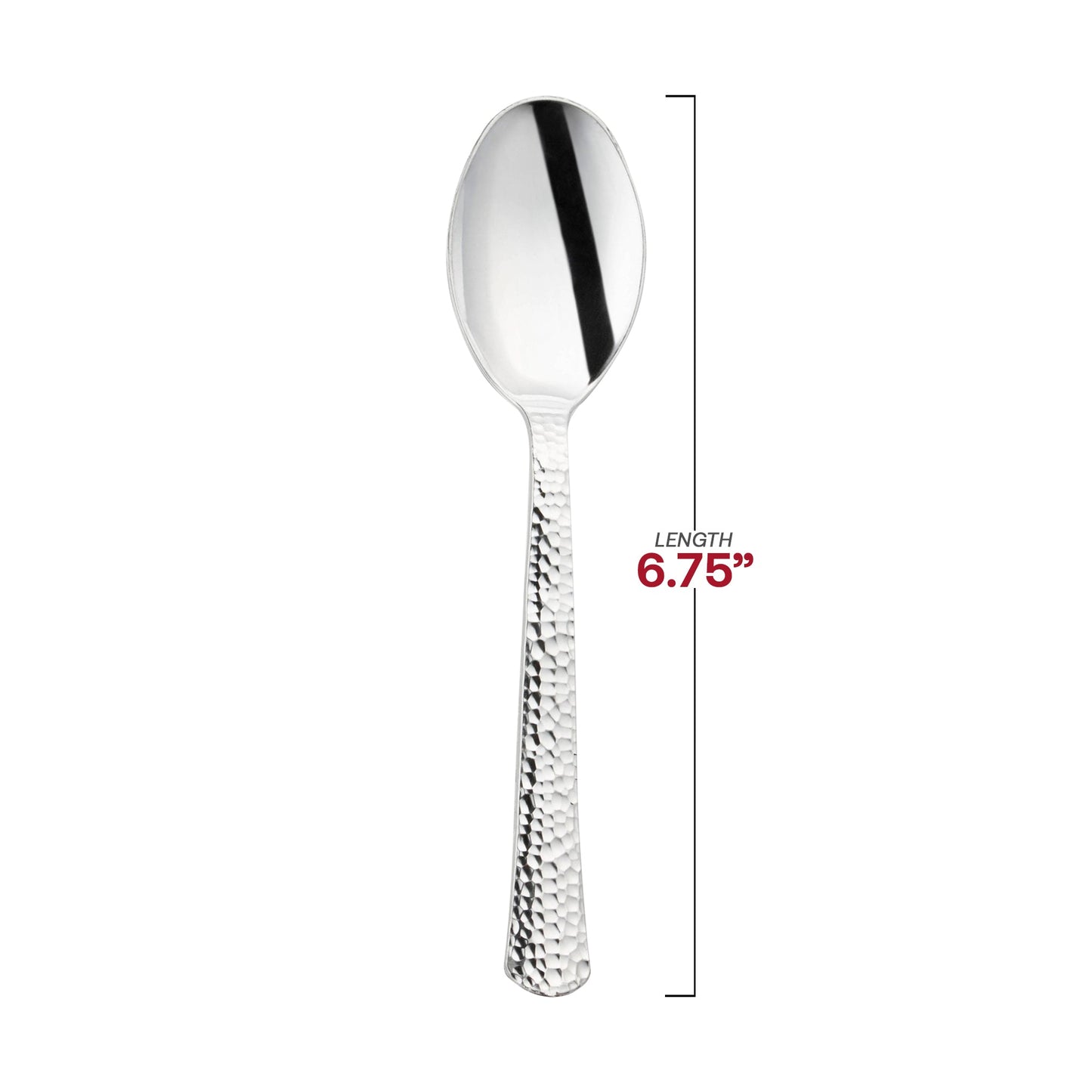 6.75-inch hammered-style silver plastic spoons, disposable, 1000-pack – Modern and elegant spoons with a hammered texture, perfect for large gatherings.