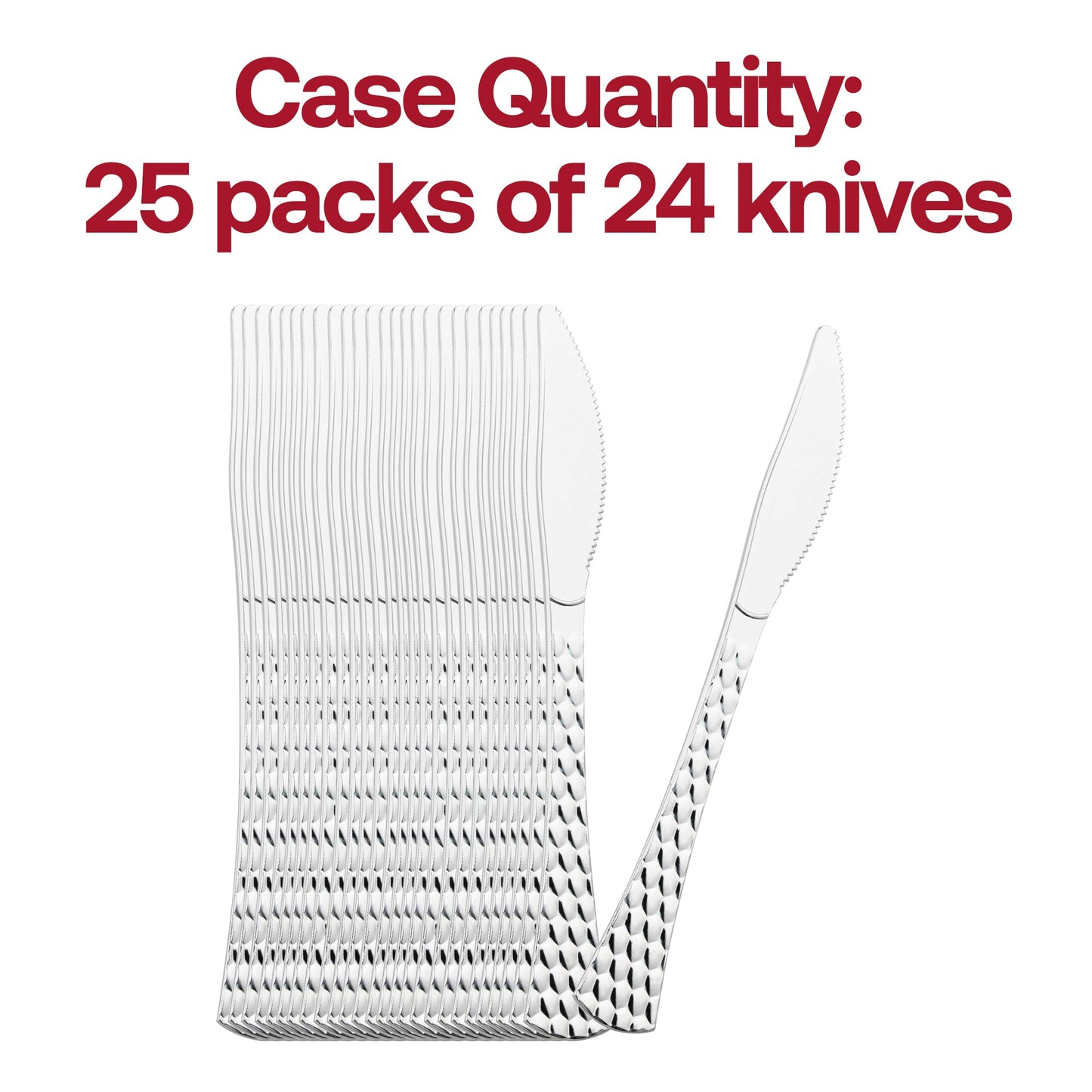 600-pack of shiny silver disposable plastic knives, durable and lightweight, great for catering, banquets, and large gatherings