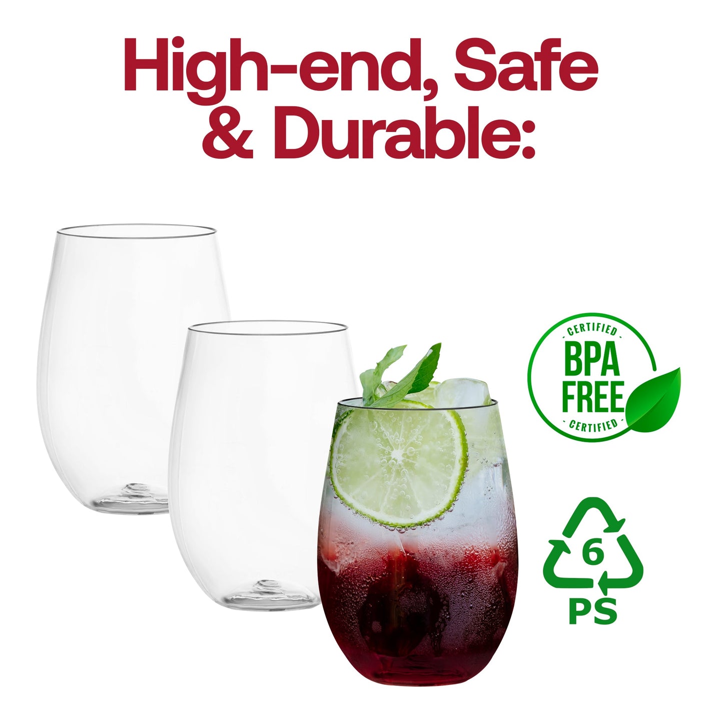 64-pack of 16 oz clear stemless plastic wine glasses, perfect for weddings, parties, and upscale gatherings