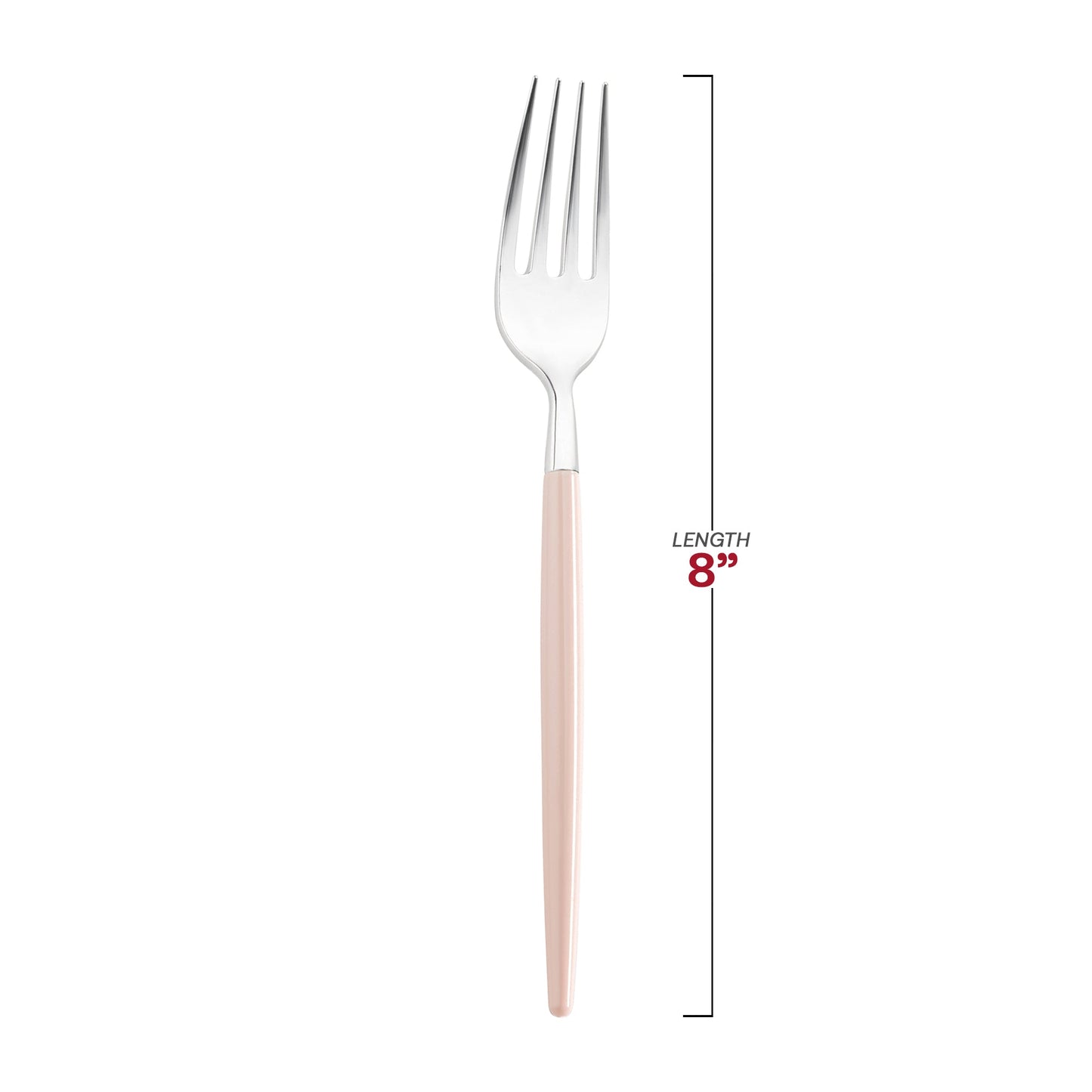 8-inch disposable Moderno plastic dinner forks with a silver finish and pink handle, a stylish and practical choice, 240-pack