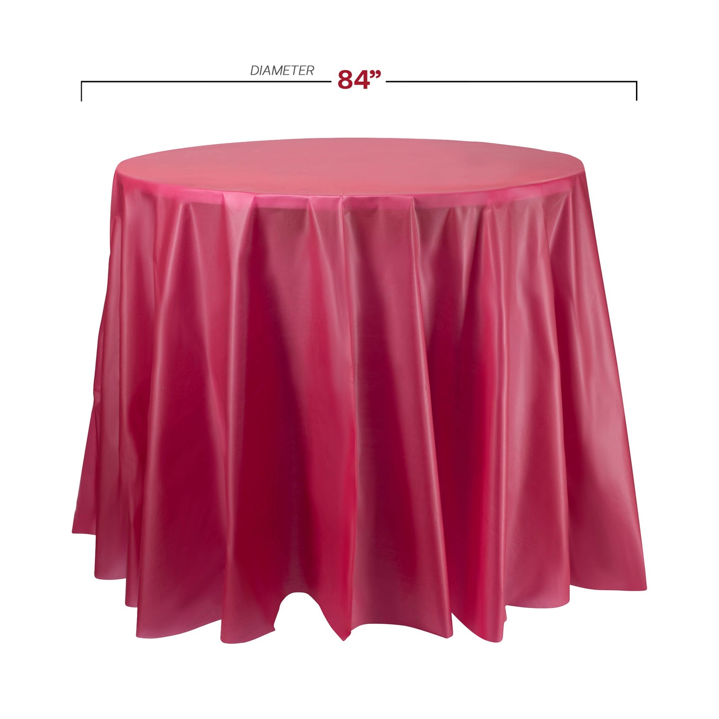 84-inch burgundy disposable plastic tablecloths with round shape, perfect for catered gatherings and celebrations, case of 96.