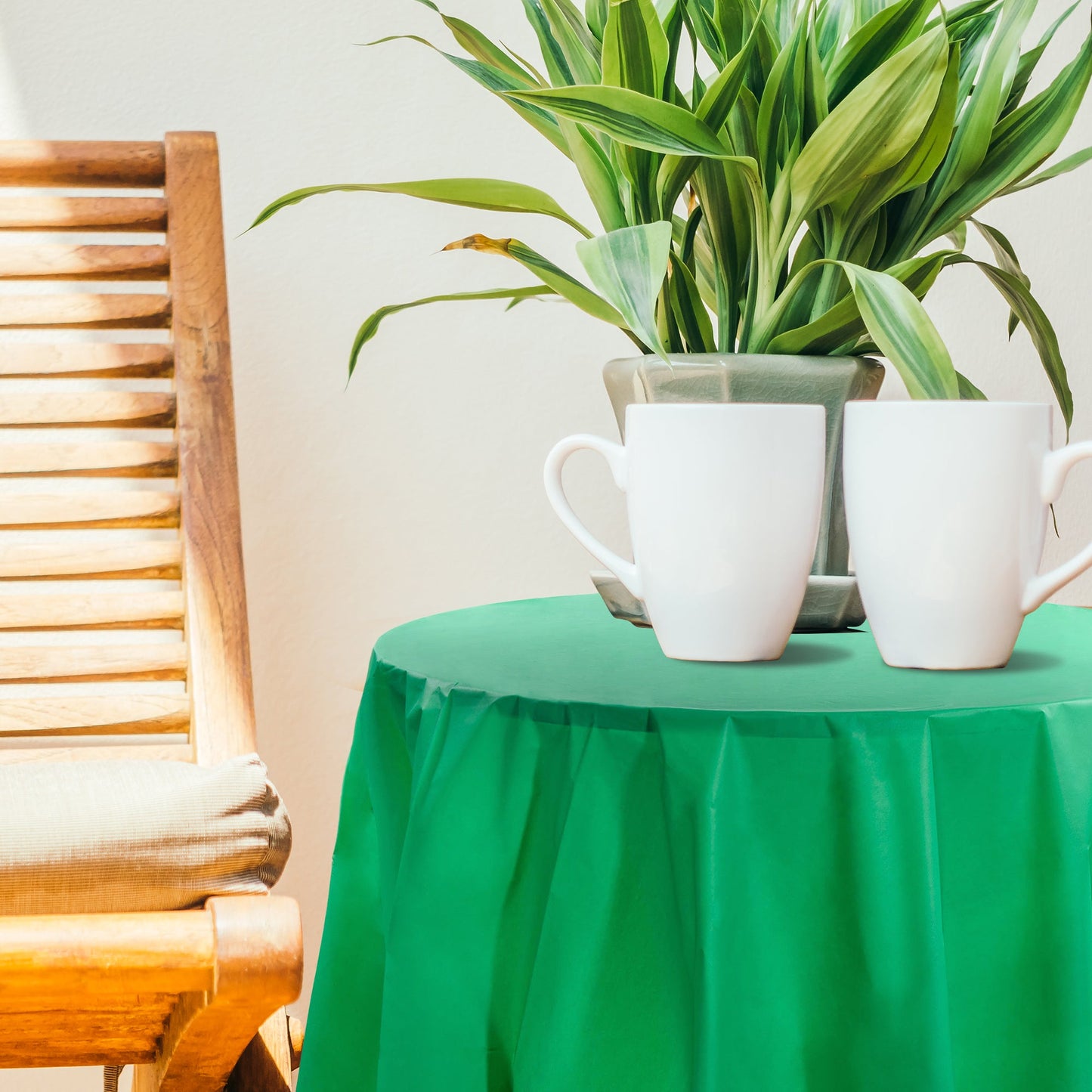 84" covers in green matched eco-themed and outdoor party decor.