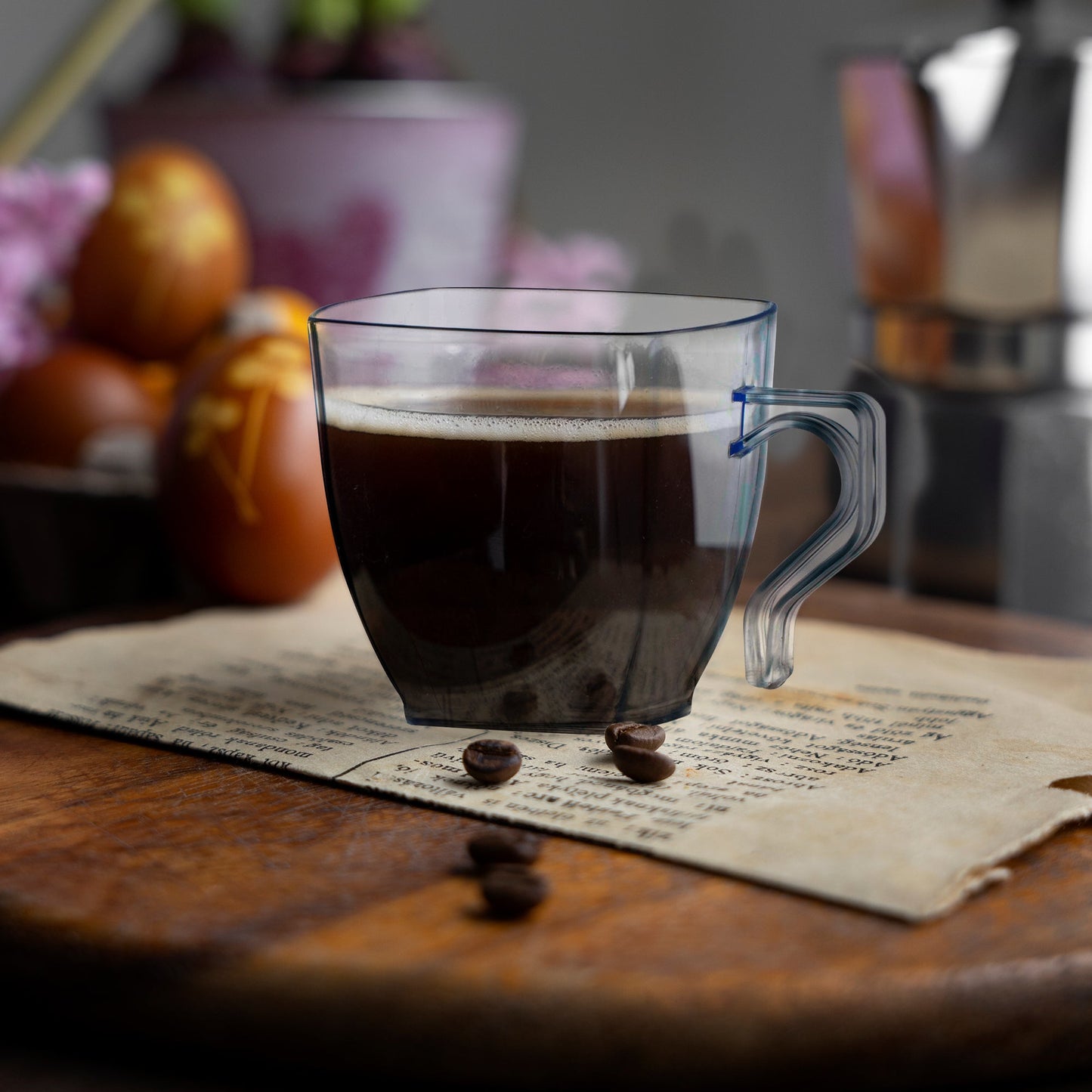 8 oz. Clear Square Plastic Coffee Mugs crafted for convenience and style, ideal for any food service occasion