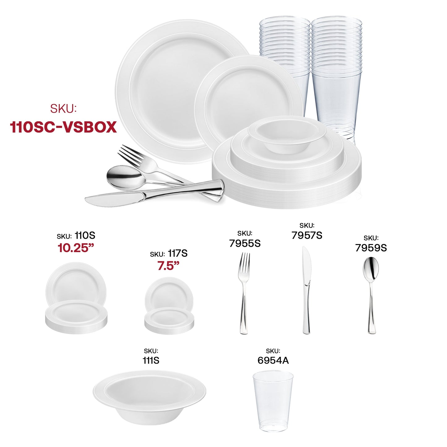 Add a chic touch to your celebration with the White with Silver Edge Rim Plastic Wedding Value Set, designed to bring sophistication to any special occasion