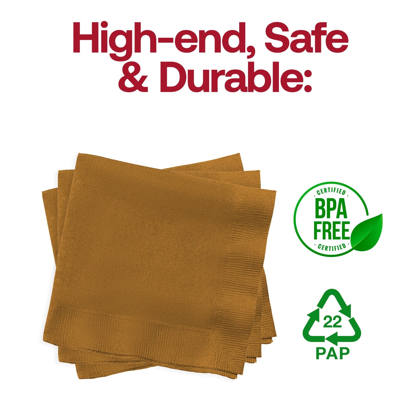 BPA-Free: Glittering gold paper beverage napkins, 10" x 10", BPA-free and food-safe, perfect for serving drinks with style and confidence.