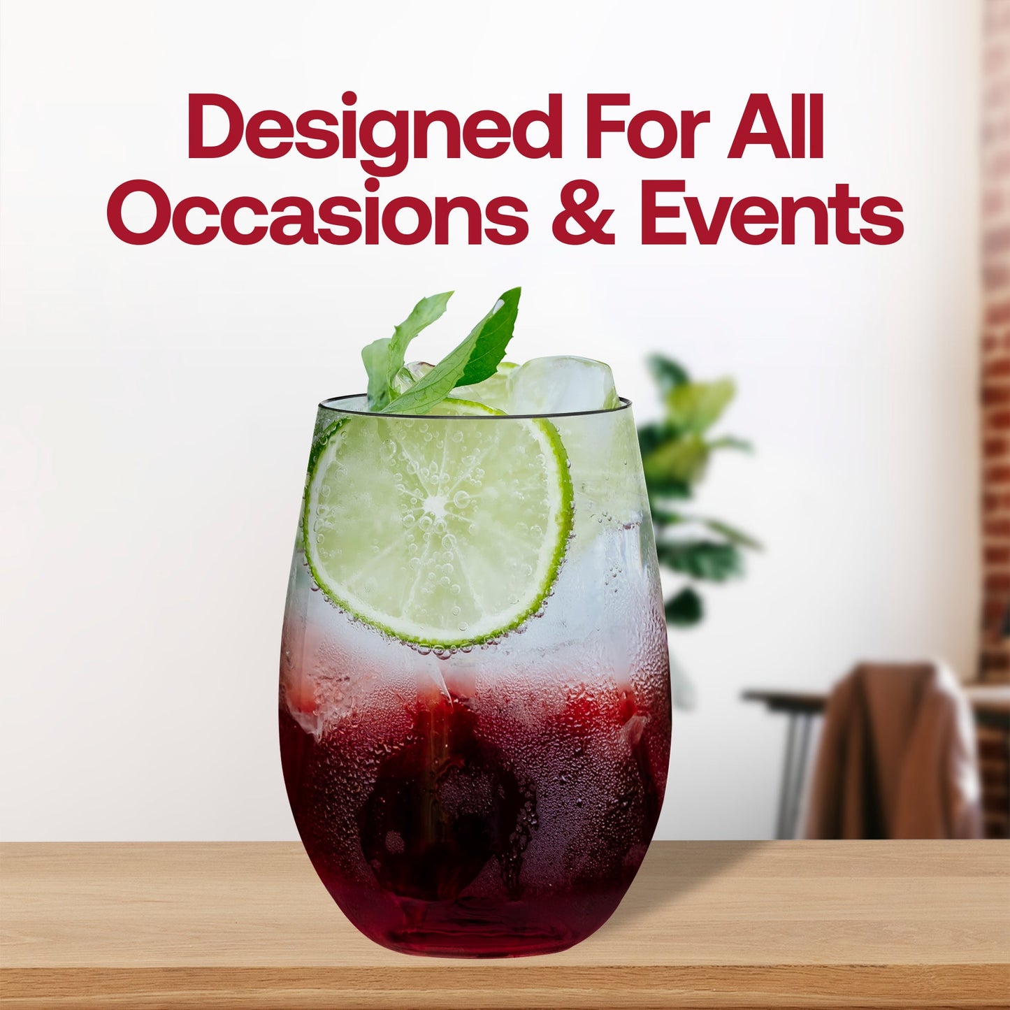 BPA-free 16 oz clear plastic stemless wine glasses, elegant and disposable, ideal for any occasion