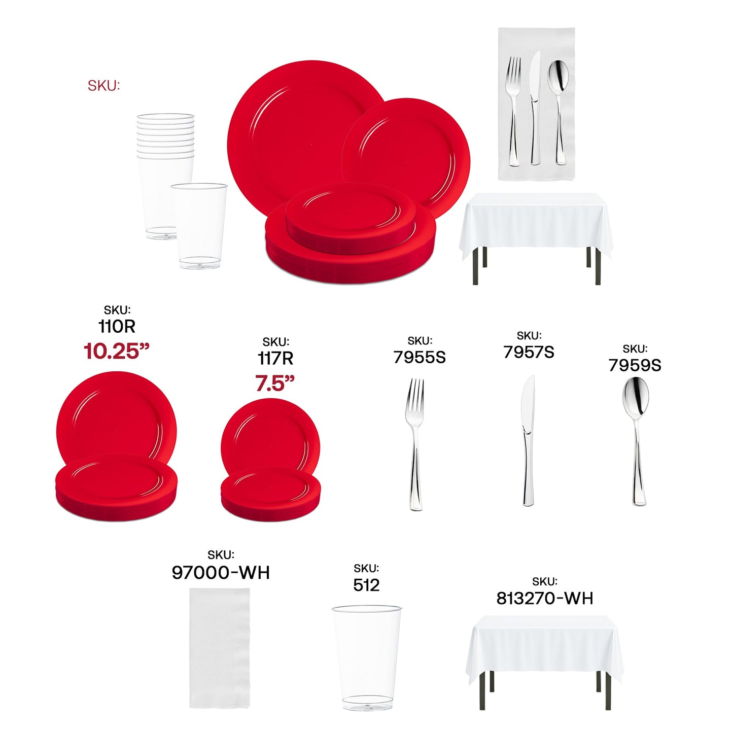 BPA-free Red and White set ideal for sports events, tailgates, or themed parties.