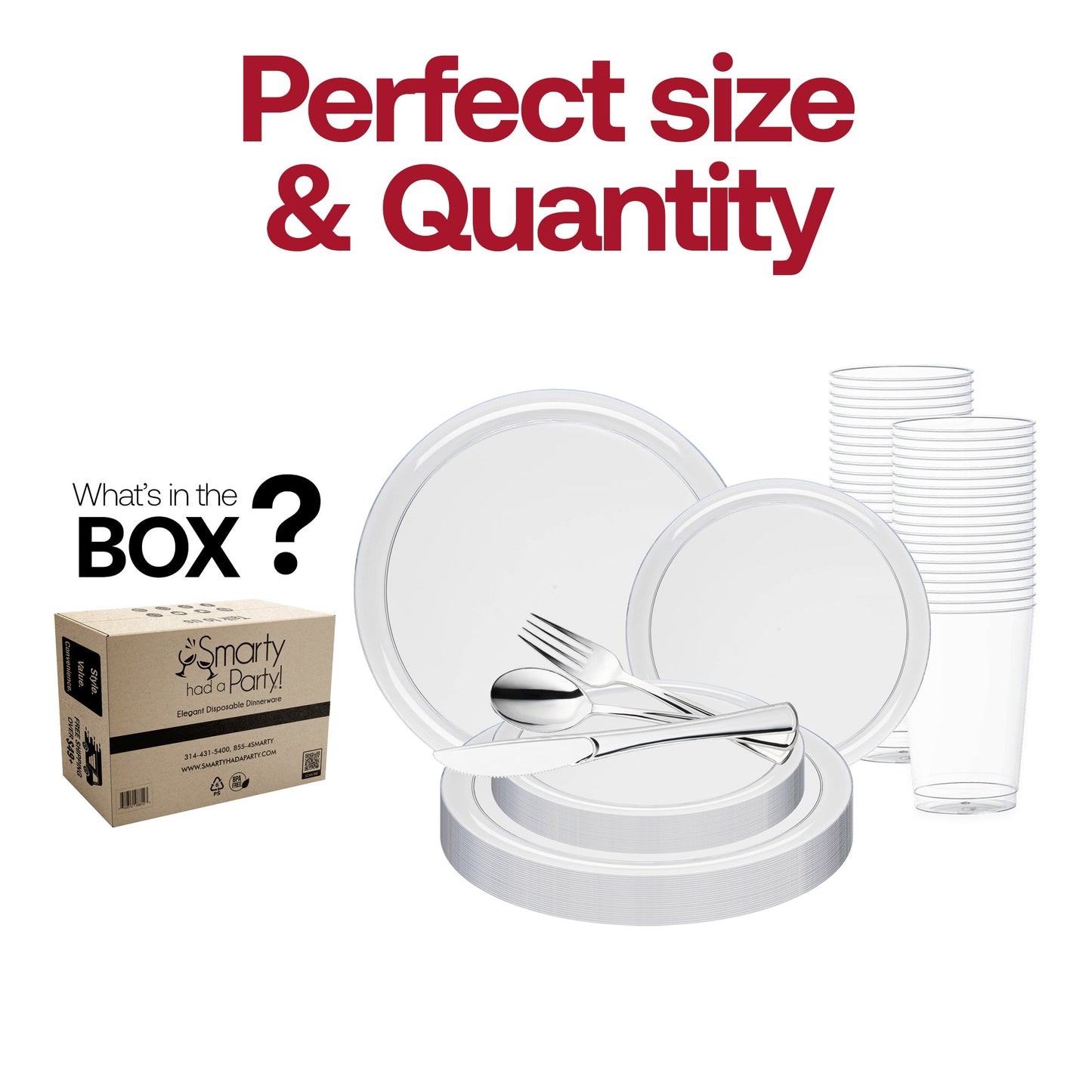 BPA-free clear plastic wedding set with round flat plates and cups, ensuring safety and style for special occasions