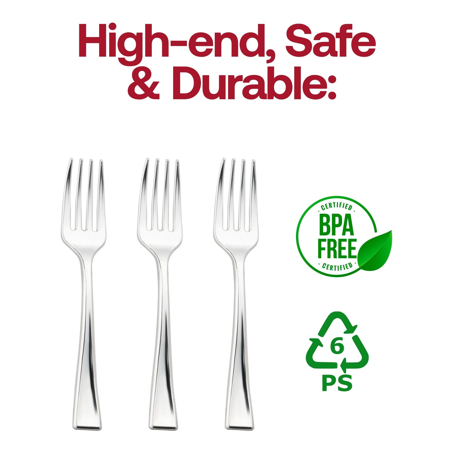 BPA-free shiny metallic silver mini plastic tasting forks, 4 inches, food-safe and perfect for upscale gatherings, pack of 960