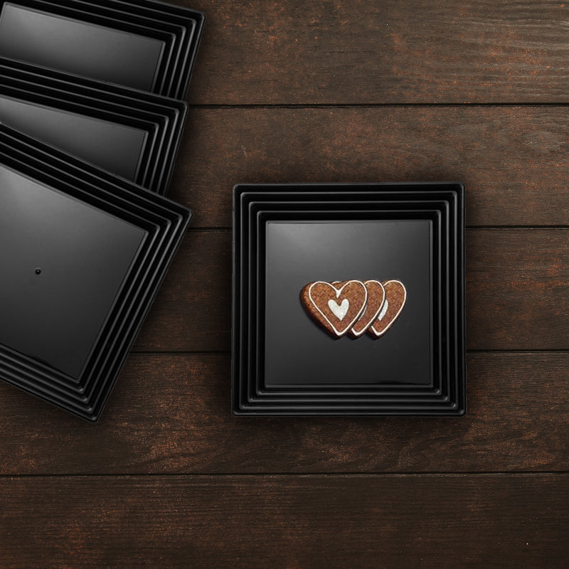 16" x 16" Black Square with Groove Rim Plastic Serving Trays