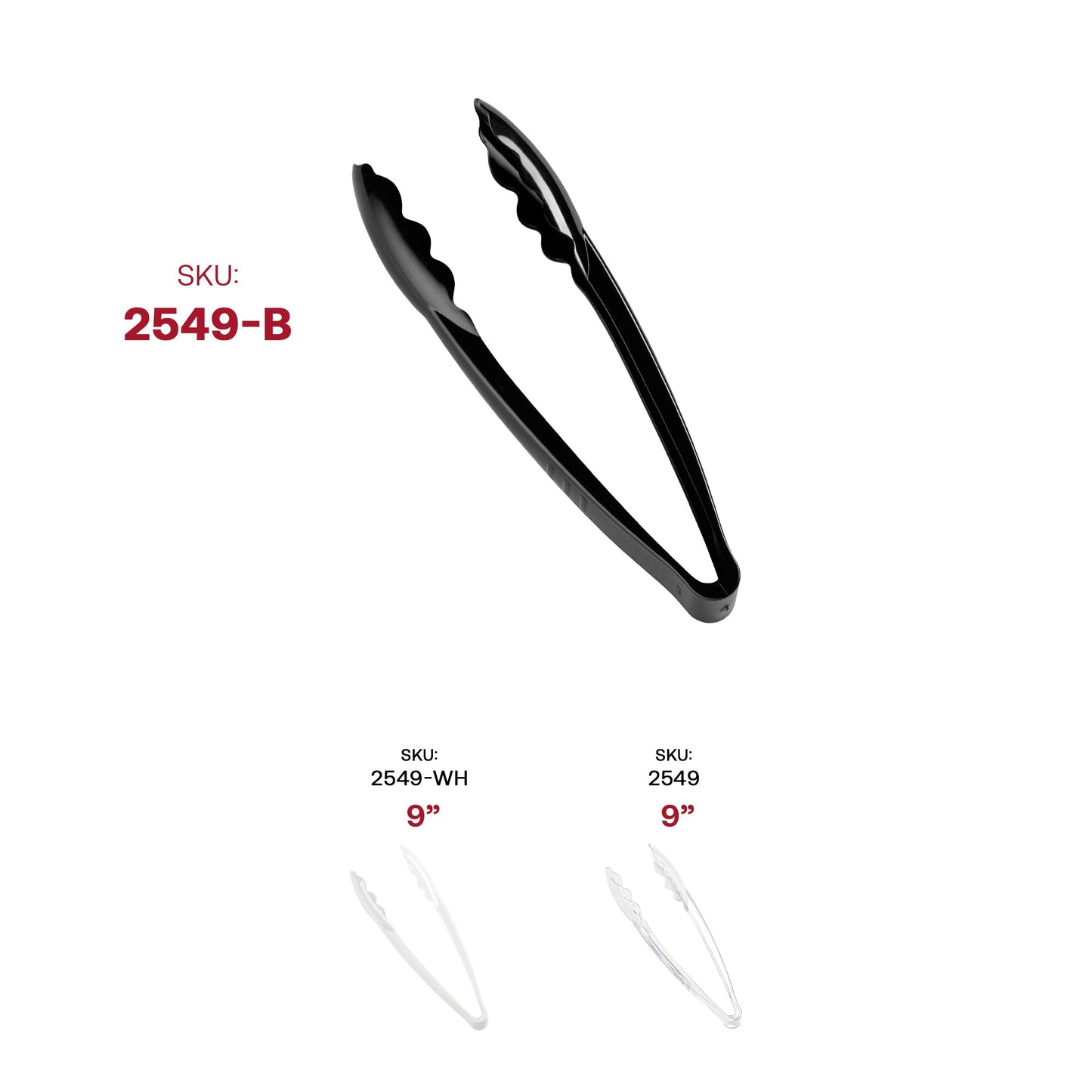 Black disposable plastic serving tongs in use at a buffet, perfect for serving appetizers and salads.