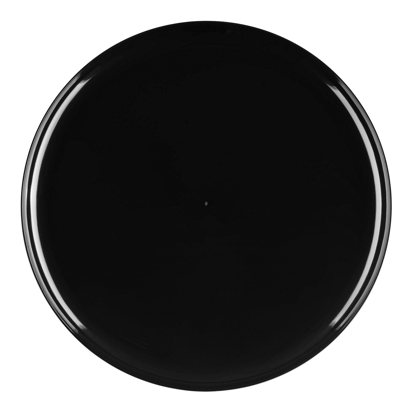 Black flat round disposable plastic dinner plates, 10-inch diameter, 120-pack