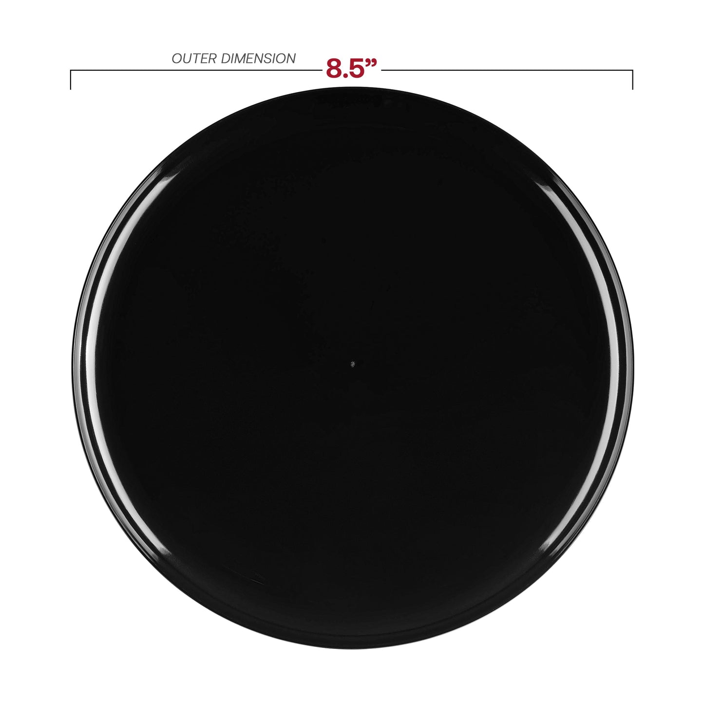 Black flat salad plate with a 9.5-inch diameter, perfect for starters, side dishes, and desserts