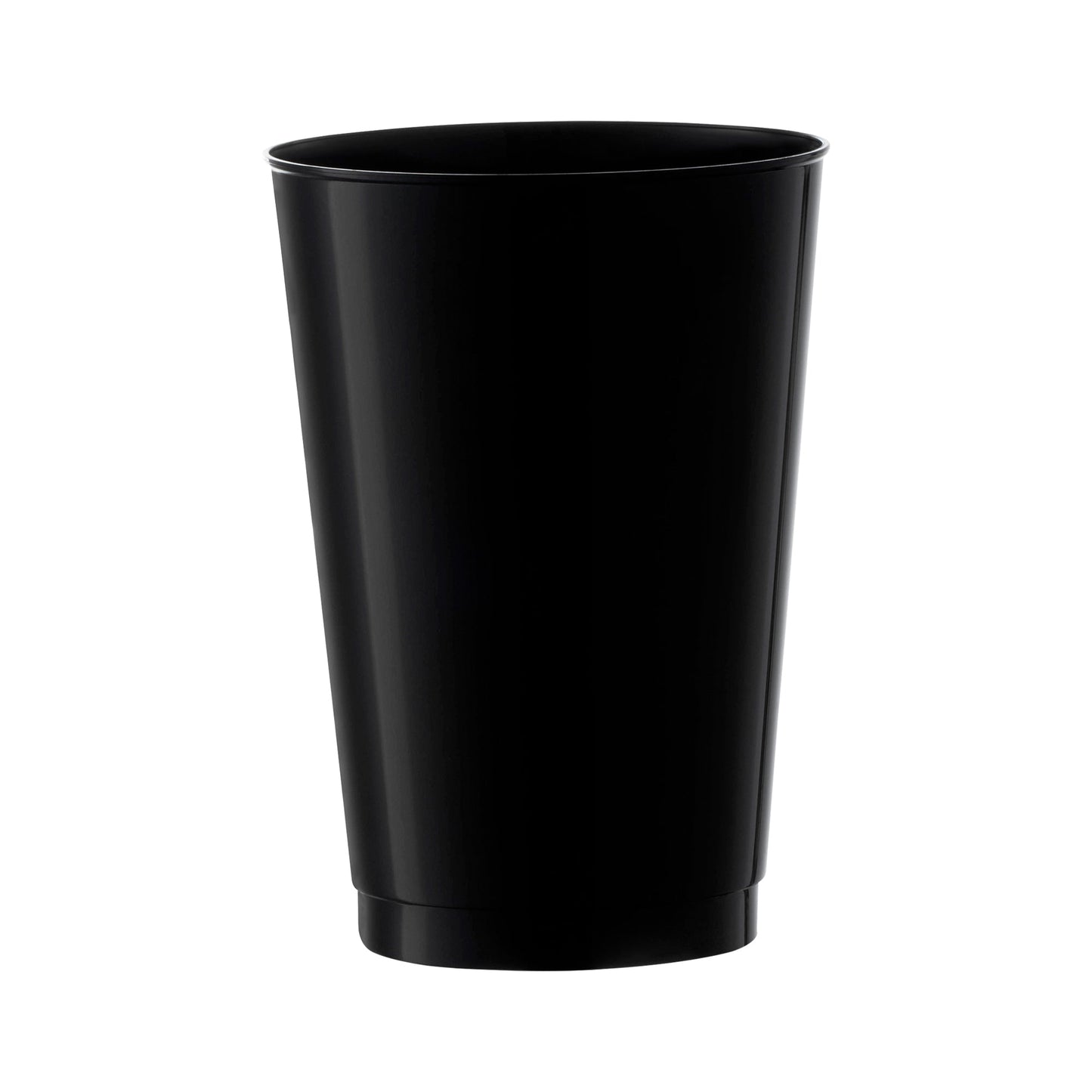 Black plastic tumblers featuring a sleek round shape, 12 oz capacity, and sold in a large 240-pack