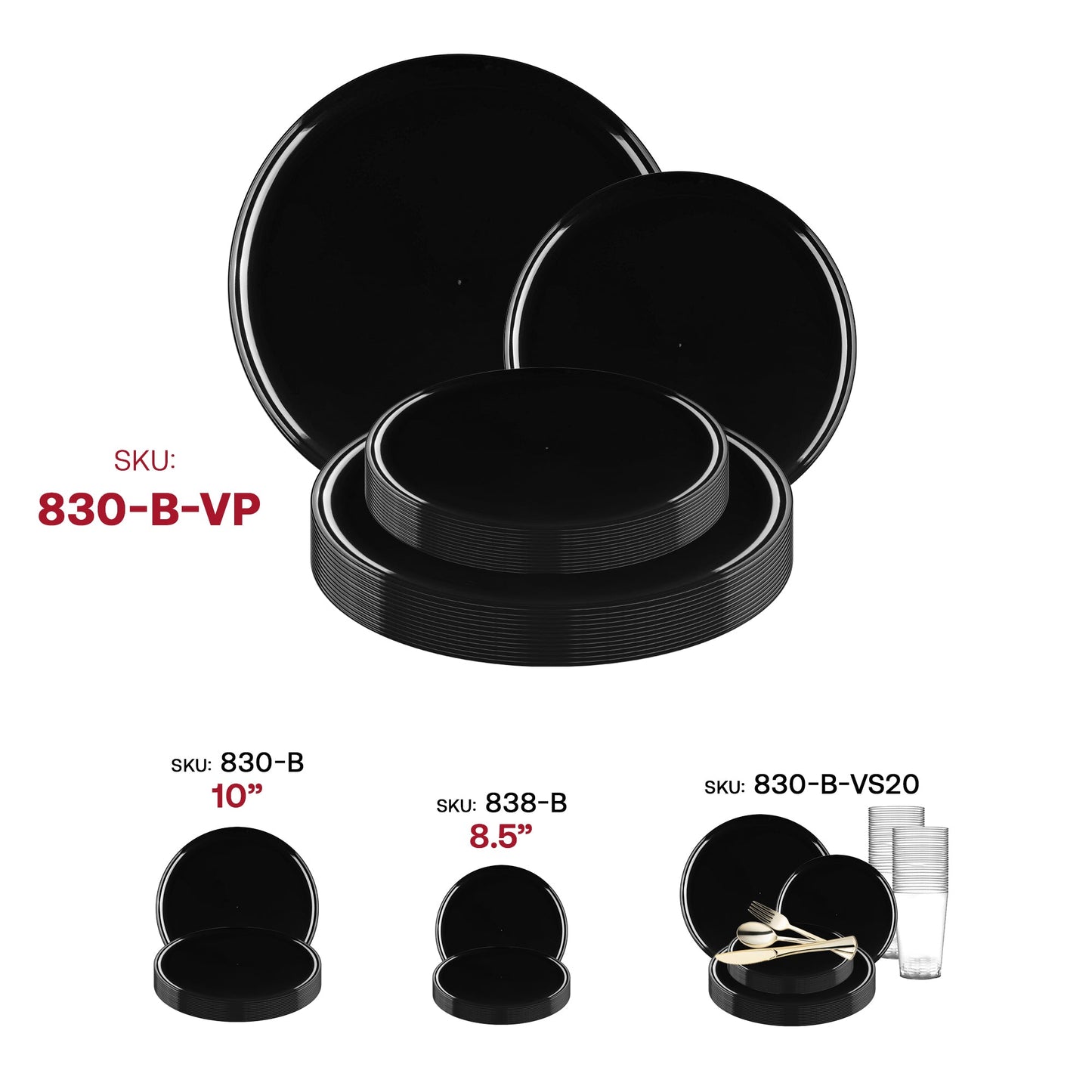 Black plates used at a formal dinner party, showing off elegant food arrangements on disposable dinnerware