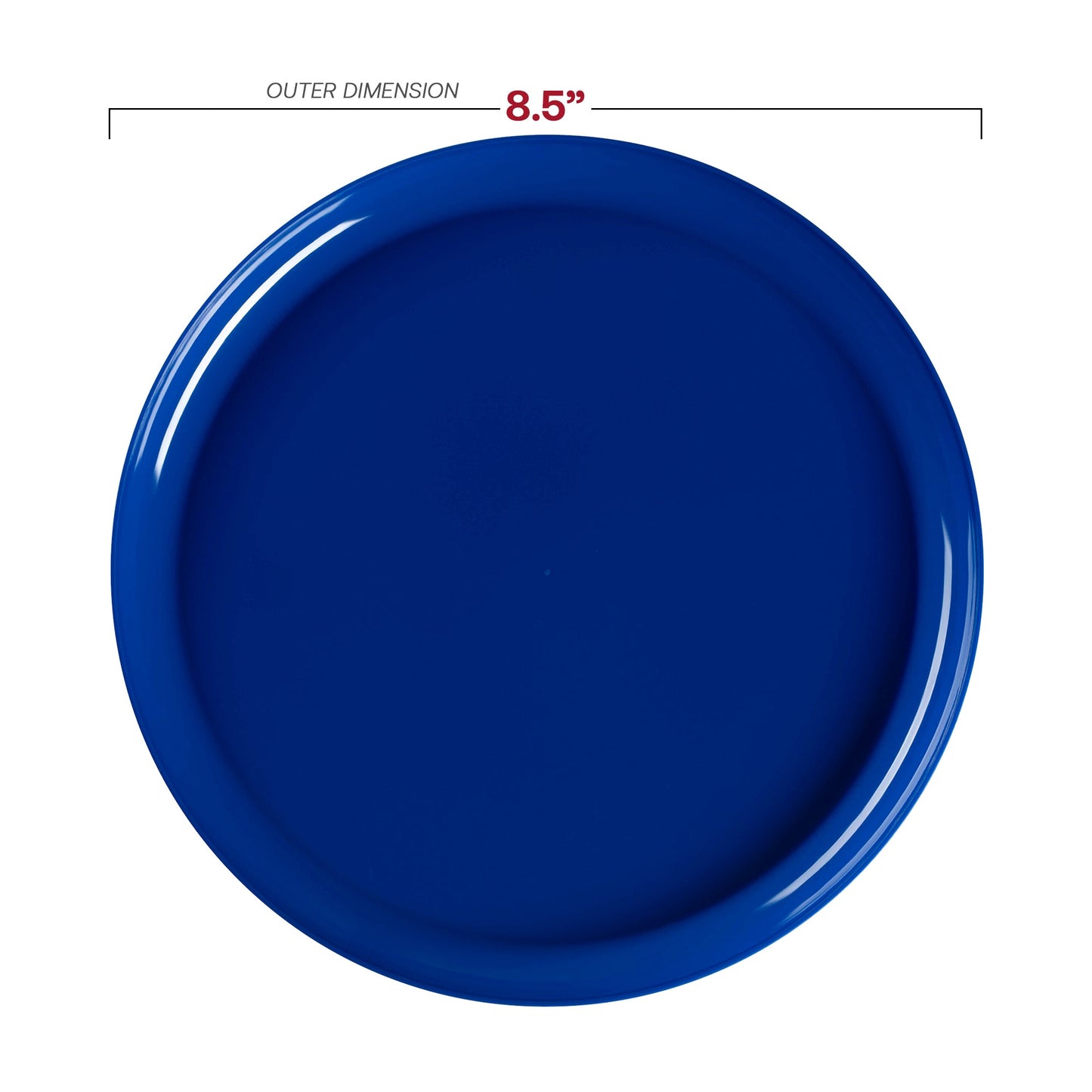 Blue flat salad plate with a 9.5-inch diameter, great for appetizers, side dishes, or desserts
