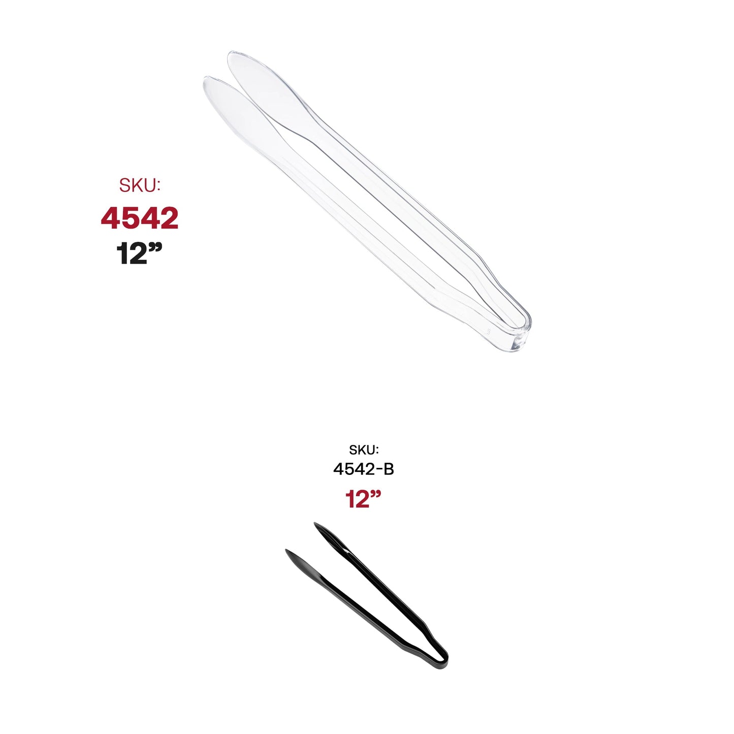 Bulk case includes 48 clear disposable plastic serving tongs, ideal for large events and catering needs
