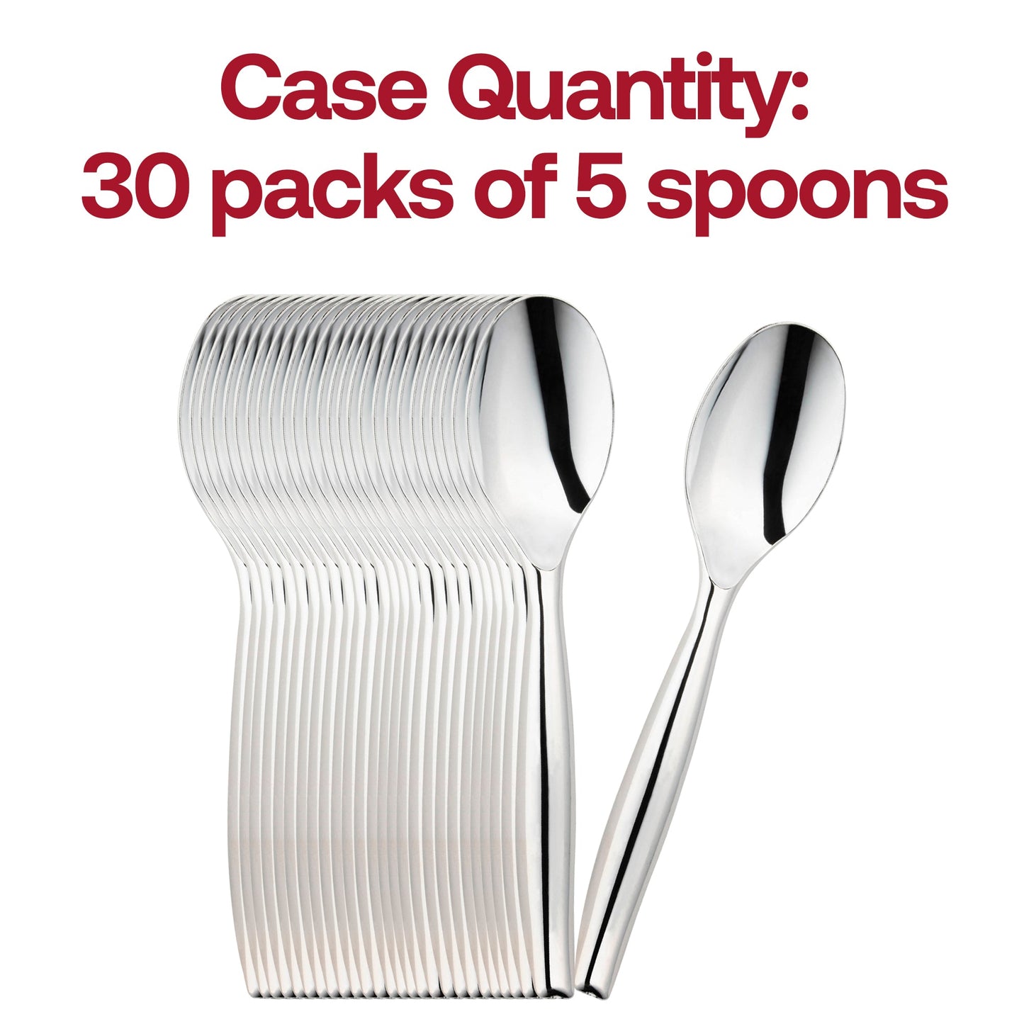 Bulk pack of 150 silver plastic serving spoons, ideal for large gatherings and catering