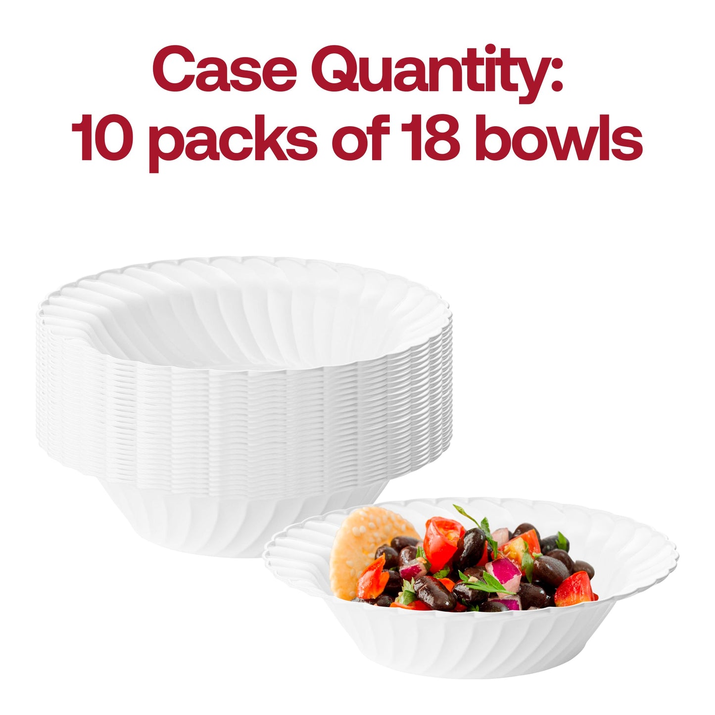 Bulk pack of 180 white flair plastic soup bowls, 6.25-inch diameter, 12 oz. capacity, perfect for weddings and banquets