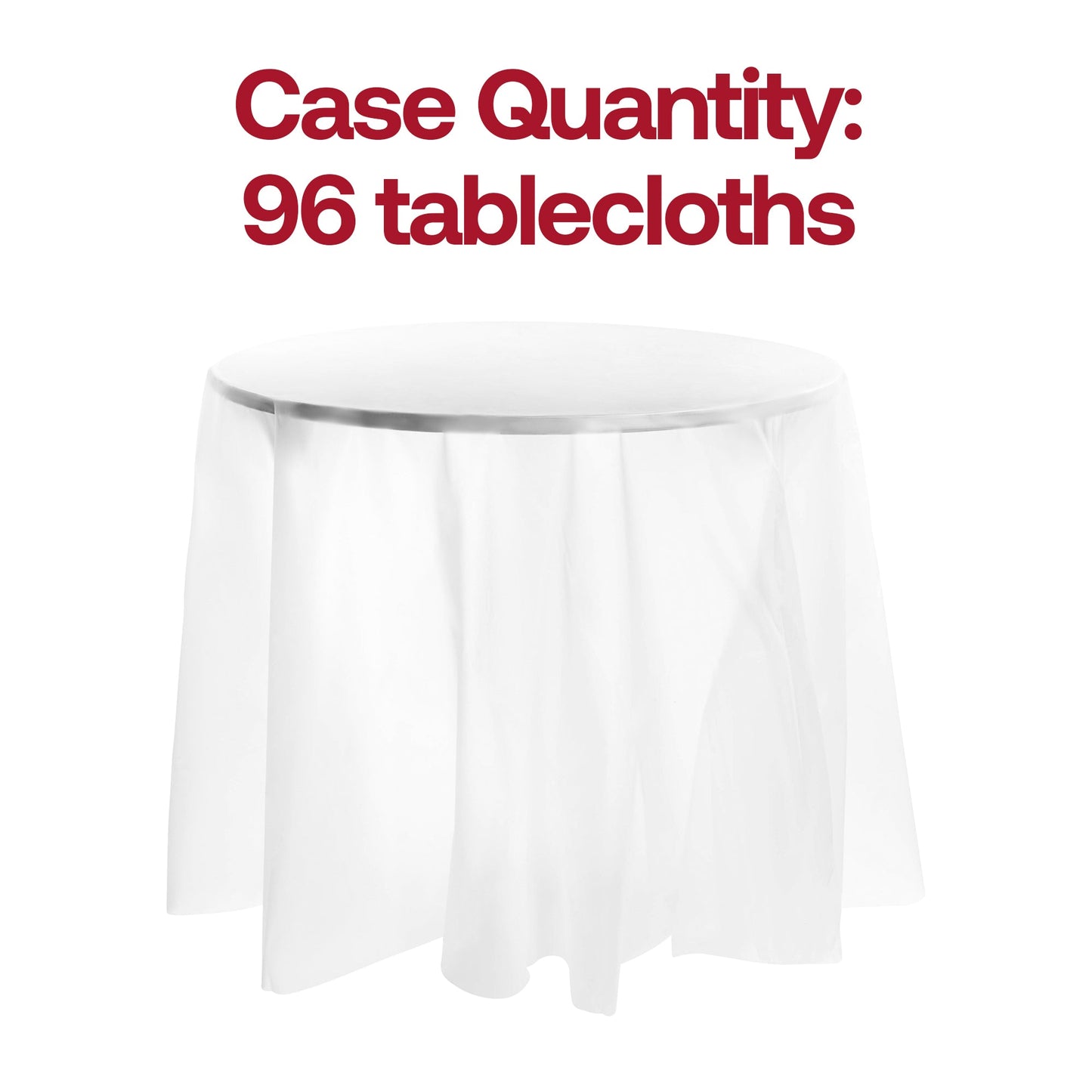 Bulk pack of 96 clear round plastic tablecloths, 84", versatile and practical for large gatherings and catering events
