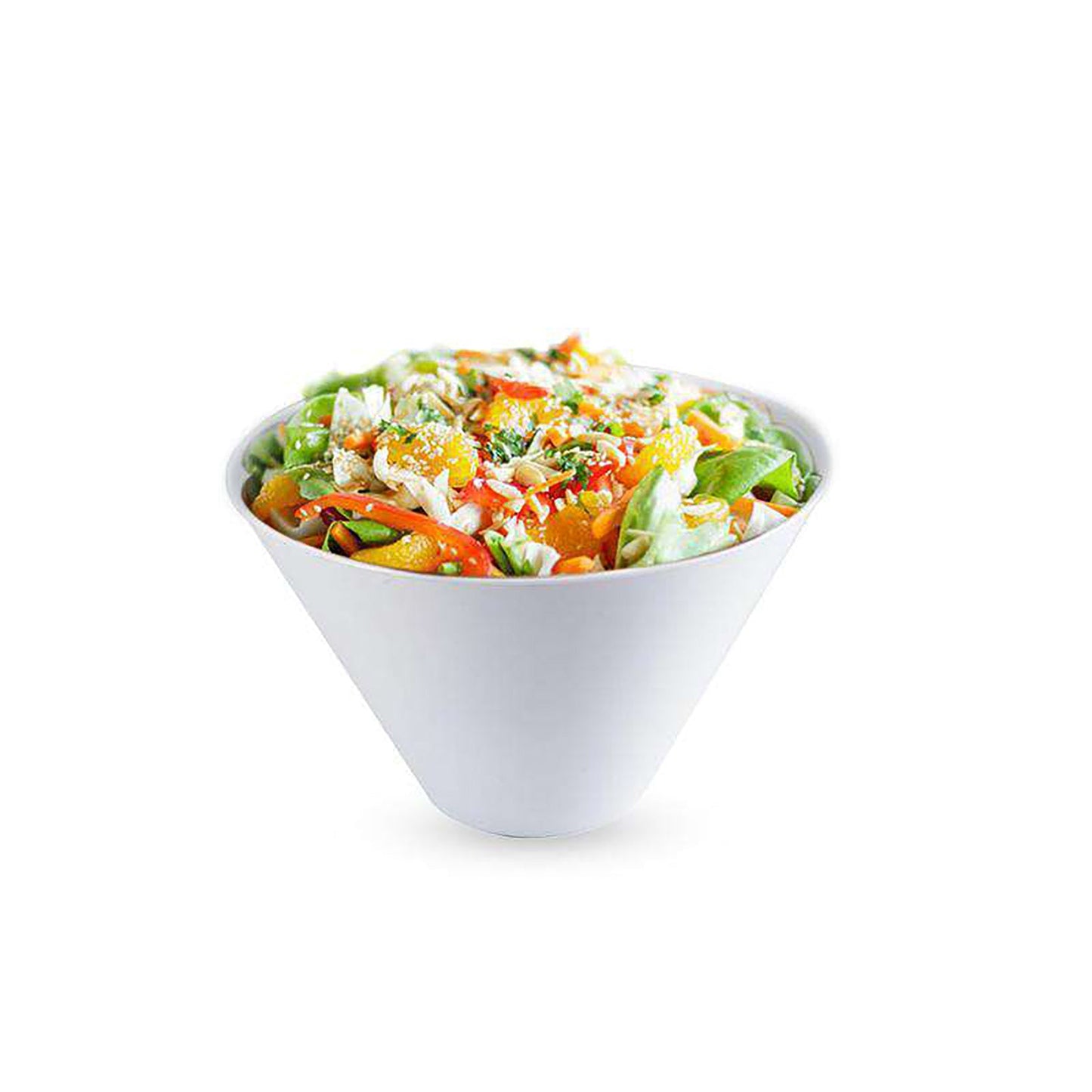Bulk set includes 8 packs of 3 white round deep plastic serving bowls, totaling 24 bowls, ideal for catering and large events