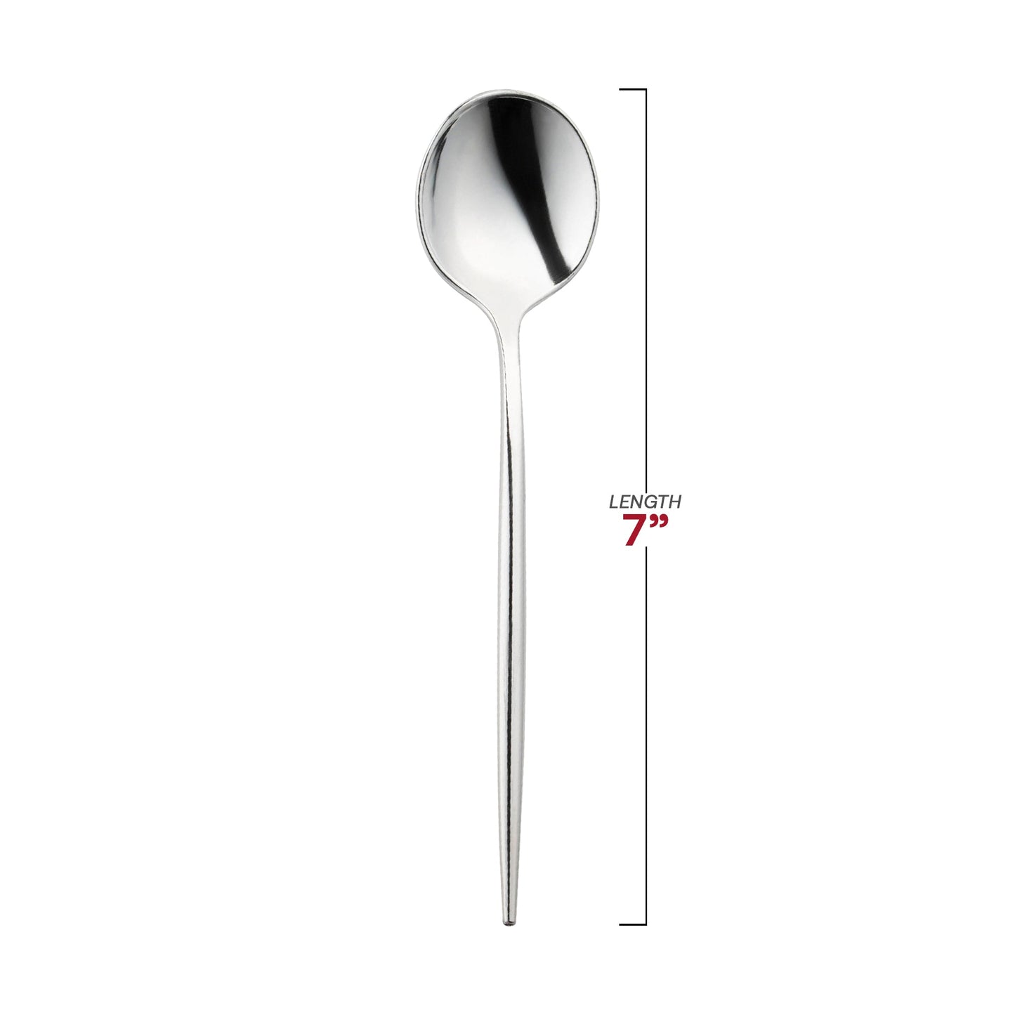 Bulk set of 300 shiny silver Moderno plastic dessert spoons, 7 inches, ideal for restaurants, large gatherings, and events