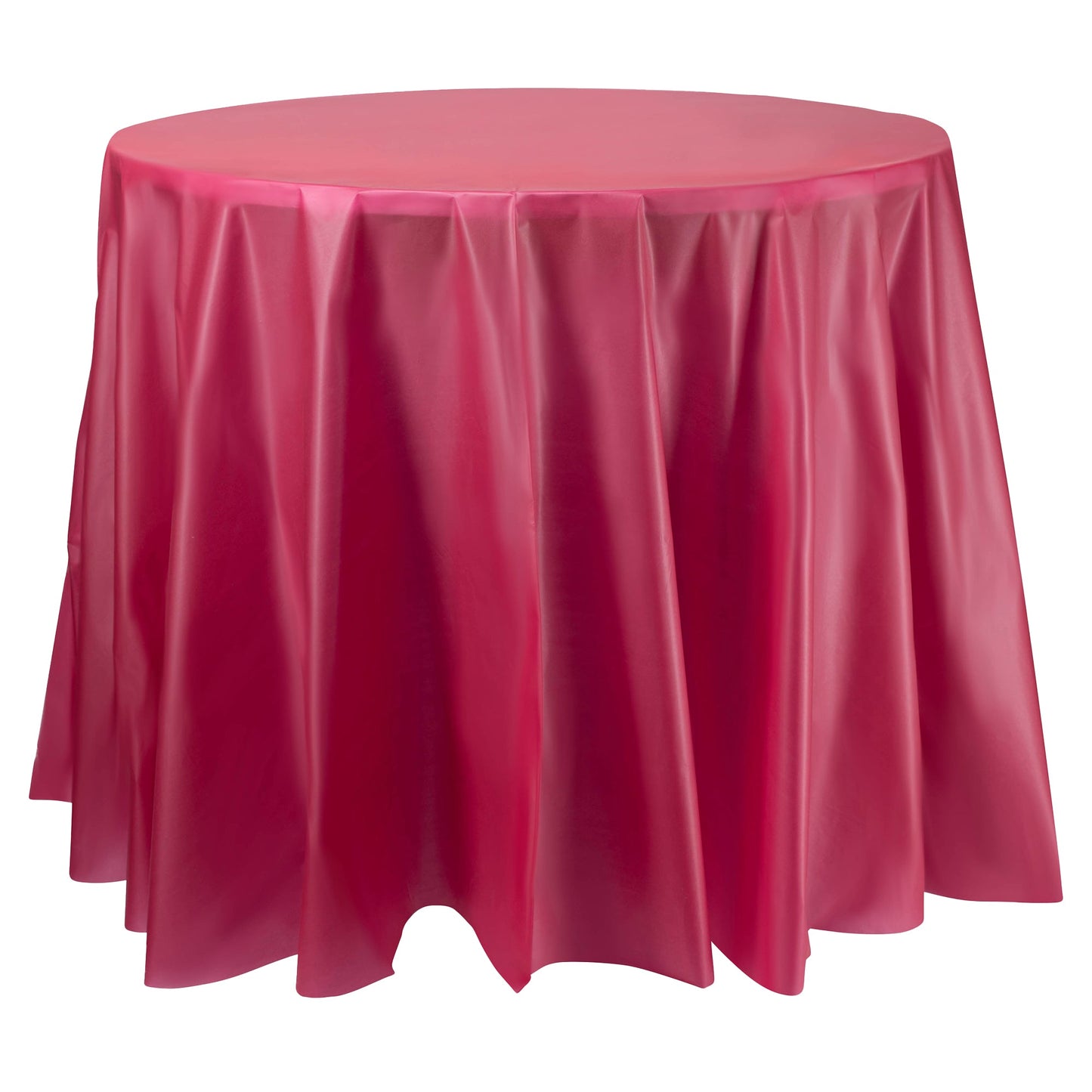 Burgundy round plastic tablecloths, 84-inch diameter, disposable and perfect for parties, dinners, or formal events, case of 96.