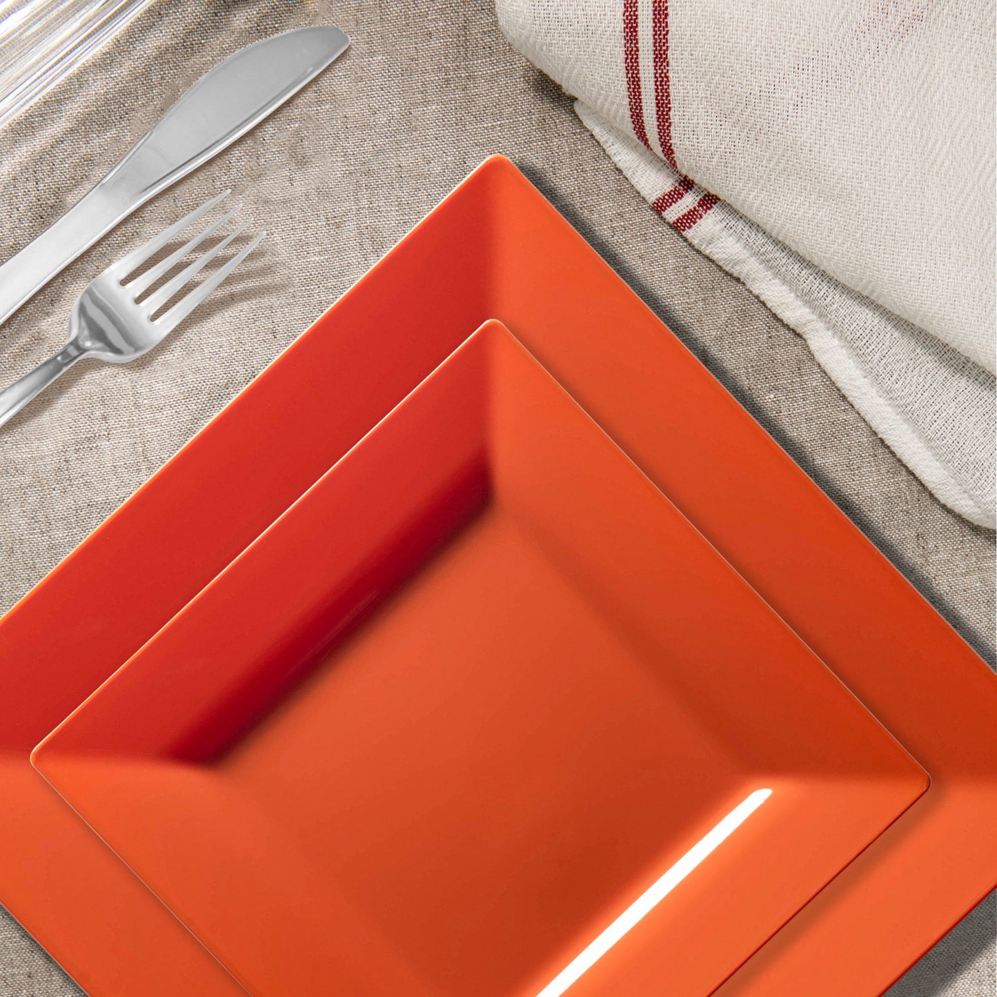 Burnt Orange Square Plastic Plates Wedding Value Set